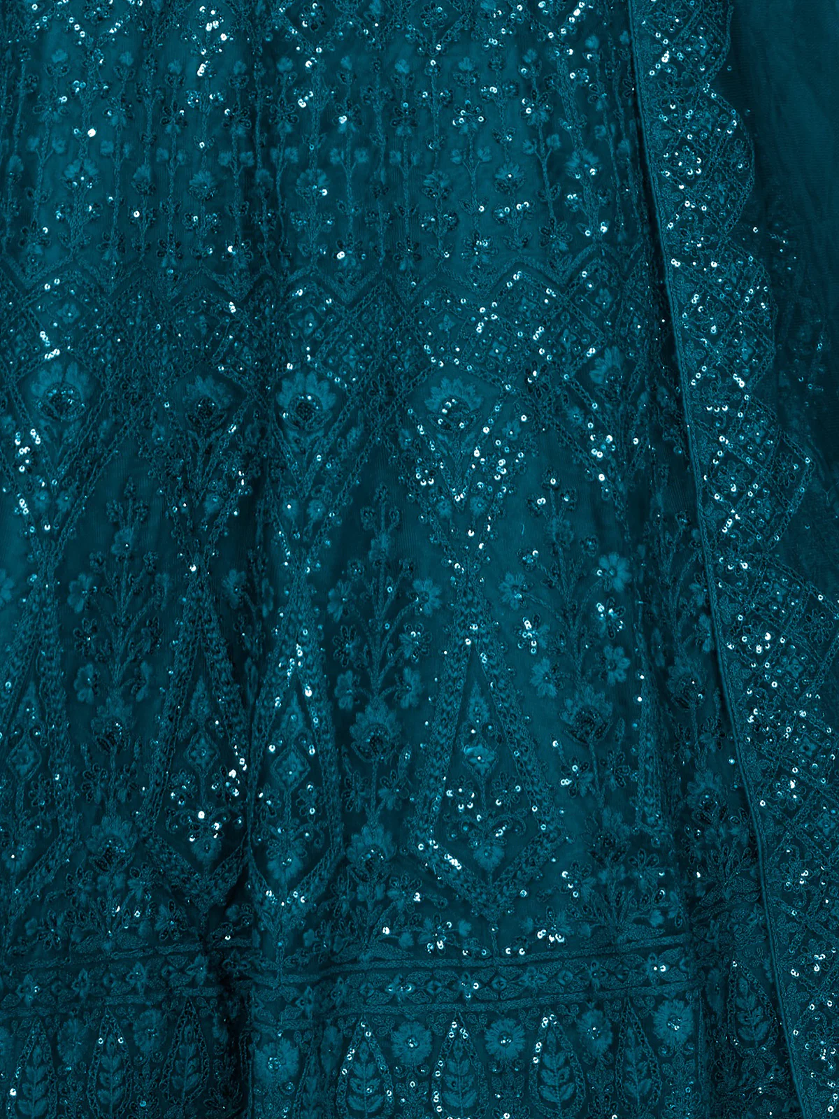 Odette Teal Net Embellished Semi Stitched Lehenga With Unstitched Blouse for Women - Image 5