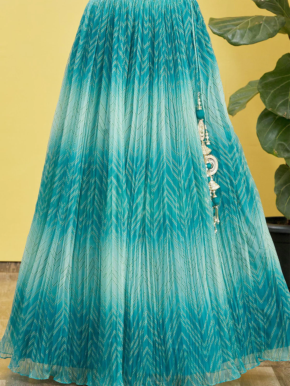 Odette Teal Organza Embellished Semi Stitched Lehenga With Unstitched Blouse For Women - Image 6