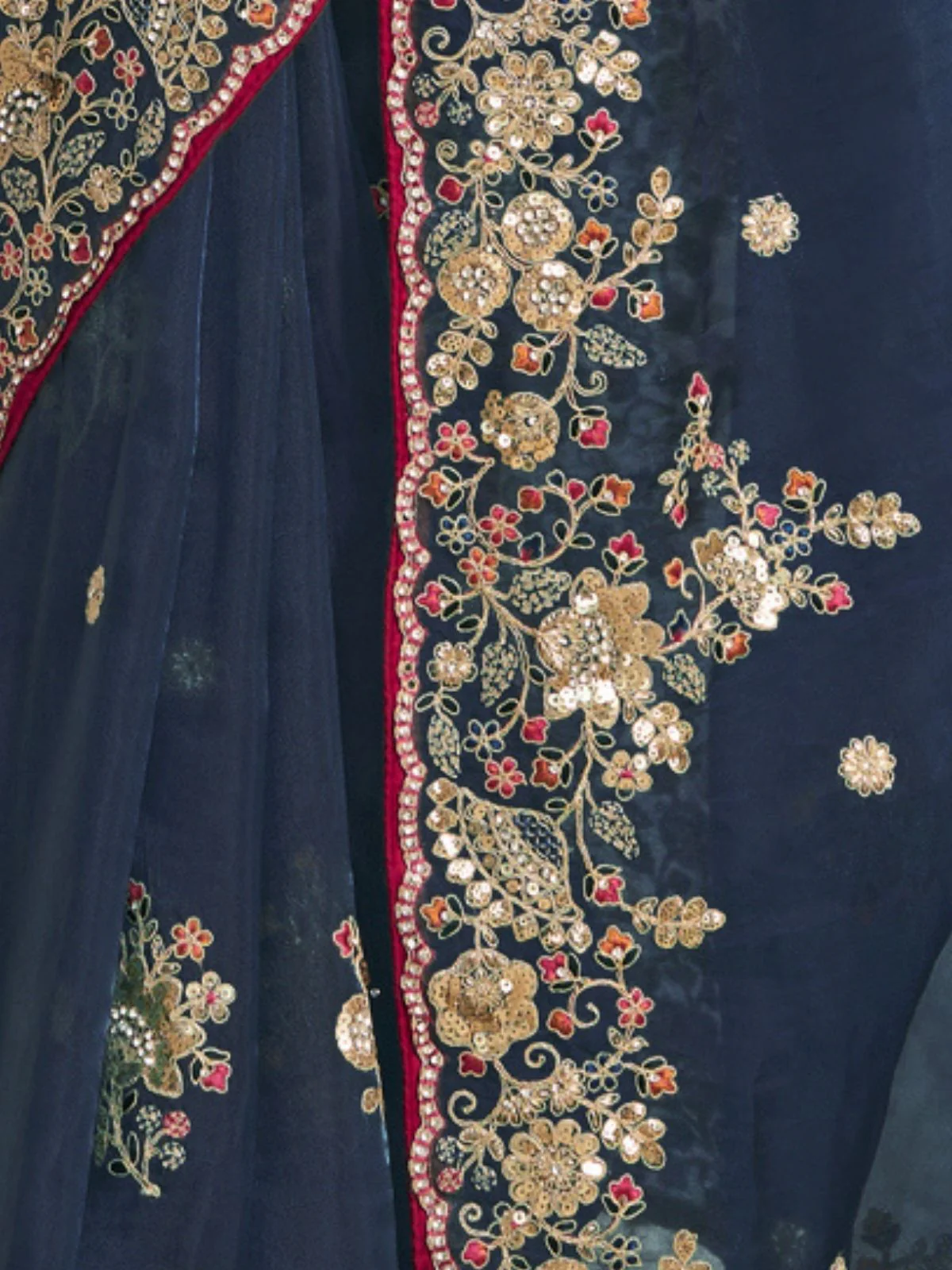 Odette Teal Organza Embroidered Elegant Saree For Women - Image 4