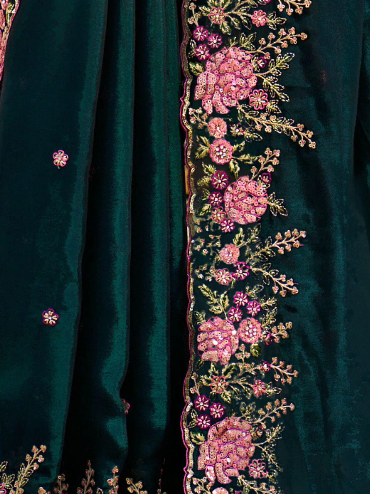 Odette Teal Georgette Embroidered Saree with Unstitched Blouse For Women - Image 4