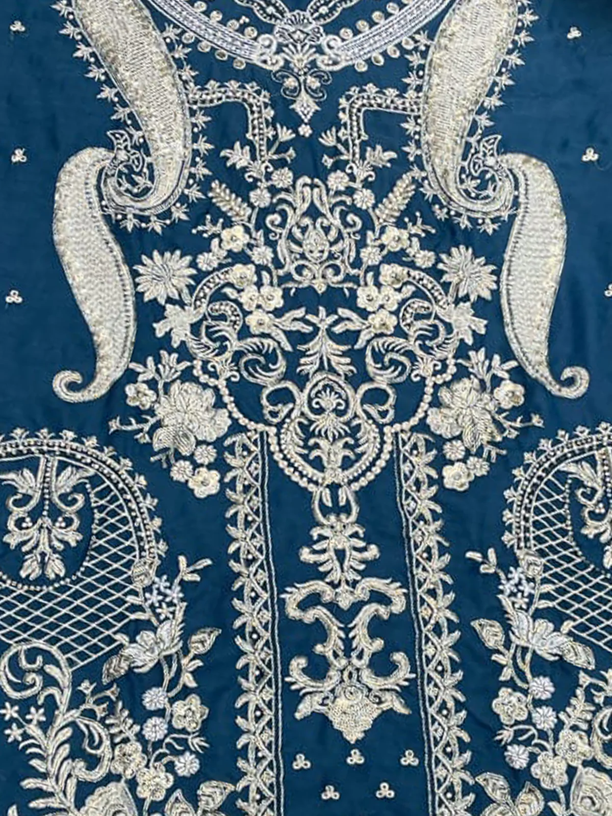Odette Teal Organza Embroidered Semi Stitched Salwar Suit For Women - Image 3