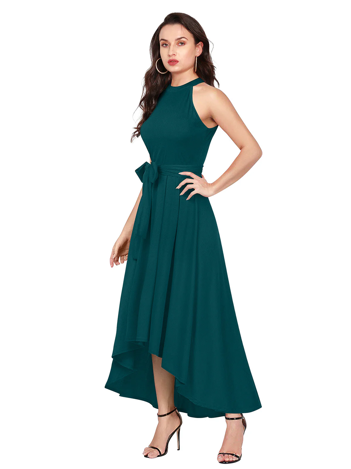 Odette Teal Polyester High Low Dress For Women - Image 3
