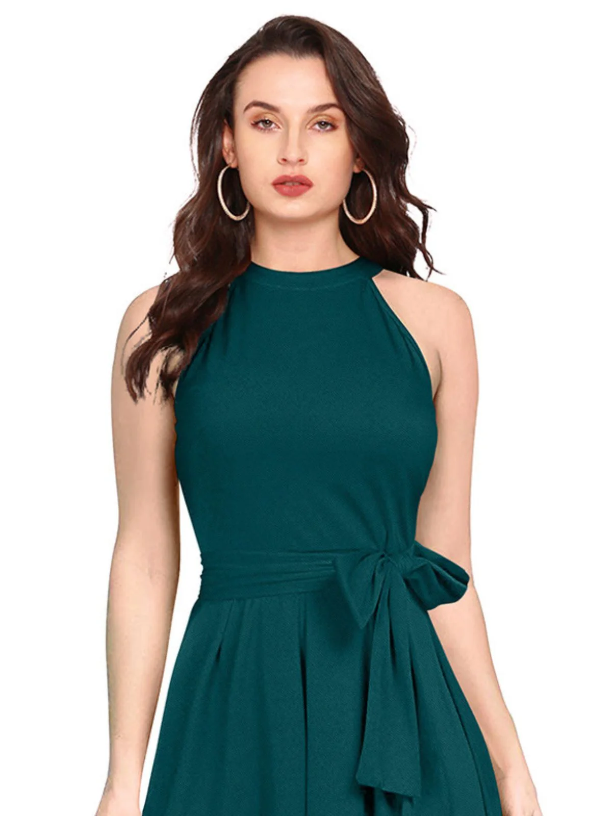 Odette Teal Polyester High Low Dress For Women - Image 5