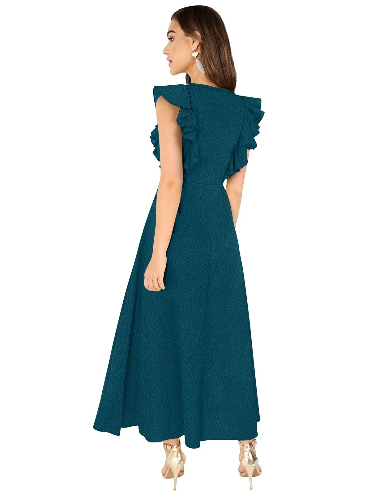 Odette Teal Polyester Solid Dress For Women - Image 4