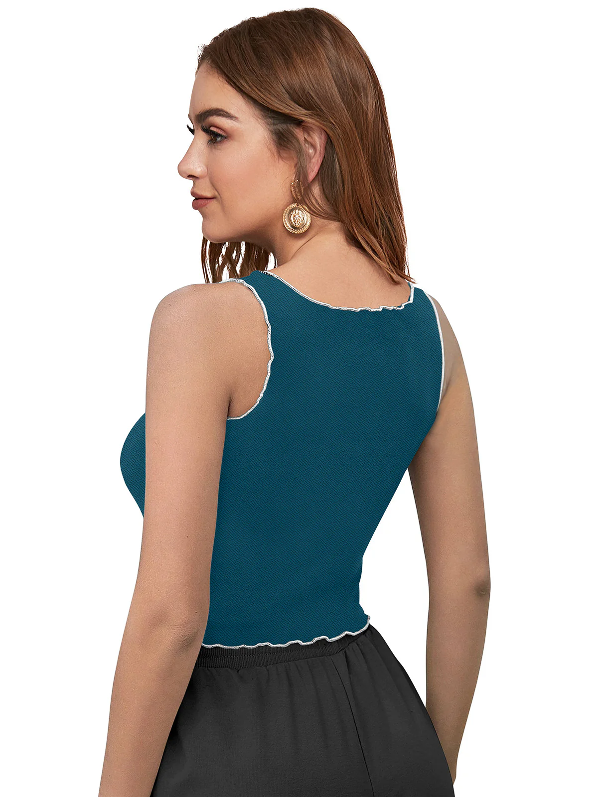 Odette Teal and Blue Polyester Solid Top For Women - Image 4
