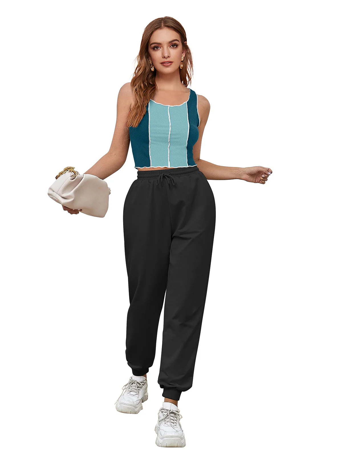 Odette Teal and Blue Polyester Solid Top For Women - Image 5