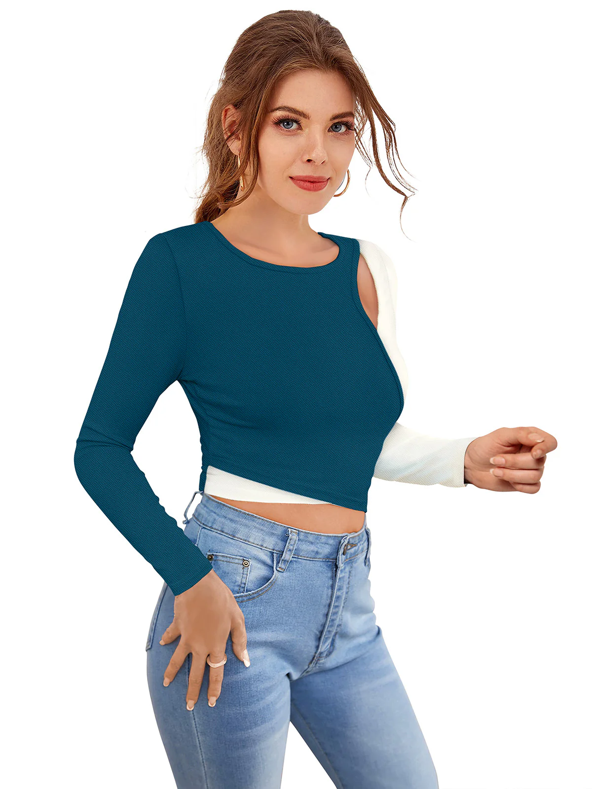 Odette Teal Polyester Solid Top For Women - Image 2