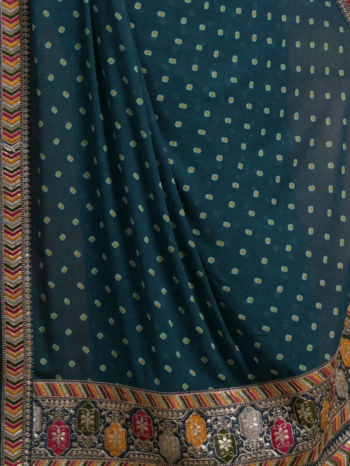 Odette Teal Printed Georgette Saree With Unstitched Blouse For Women - Image 6