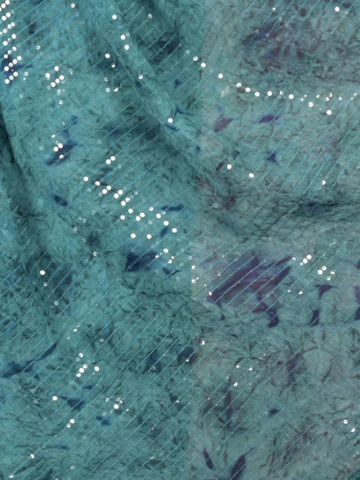 Odette Teal Sequins Embroidered Georgette Saree With Unstitched Blouse For Women - Image 5