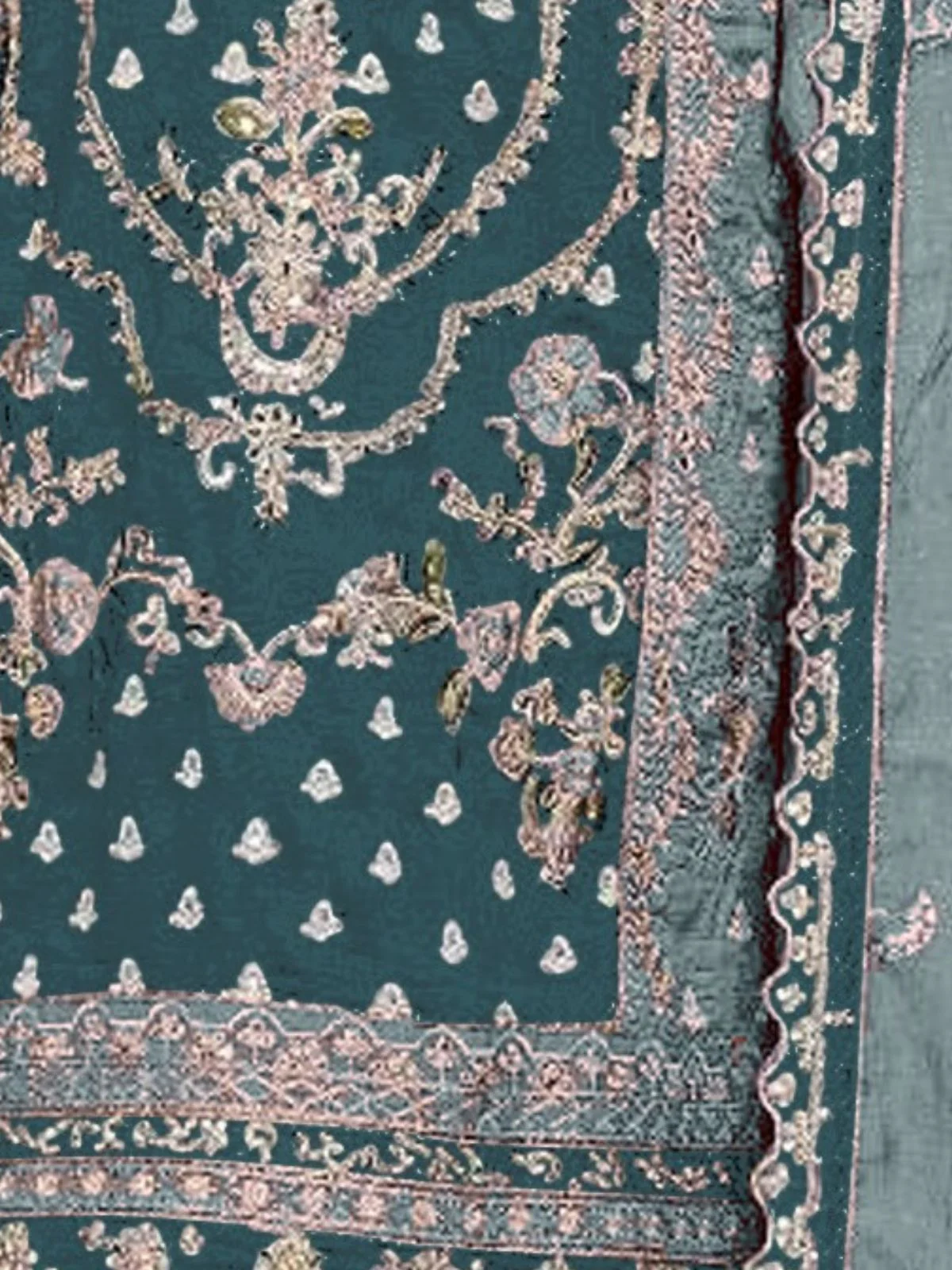 Odette Teal Silk Blend Embroidered Semi-Stitched Kurta Set For Women - Image 3