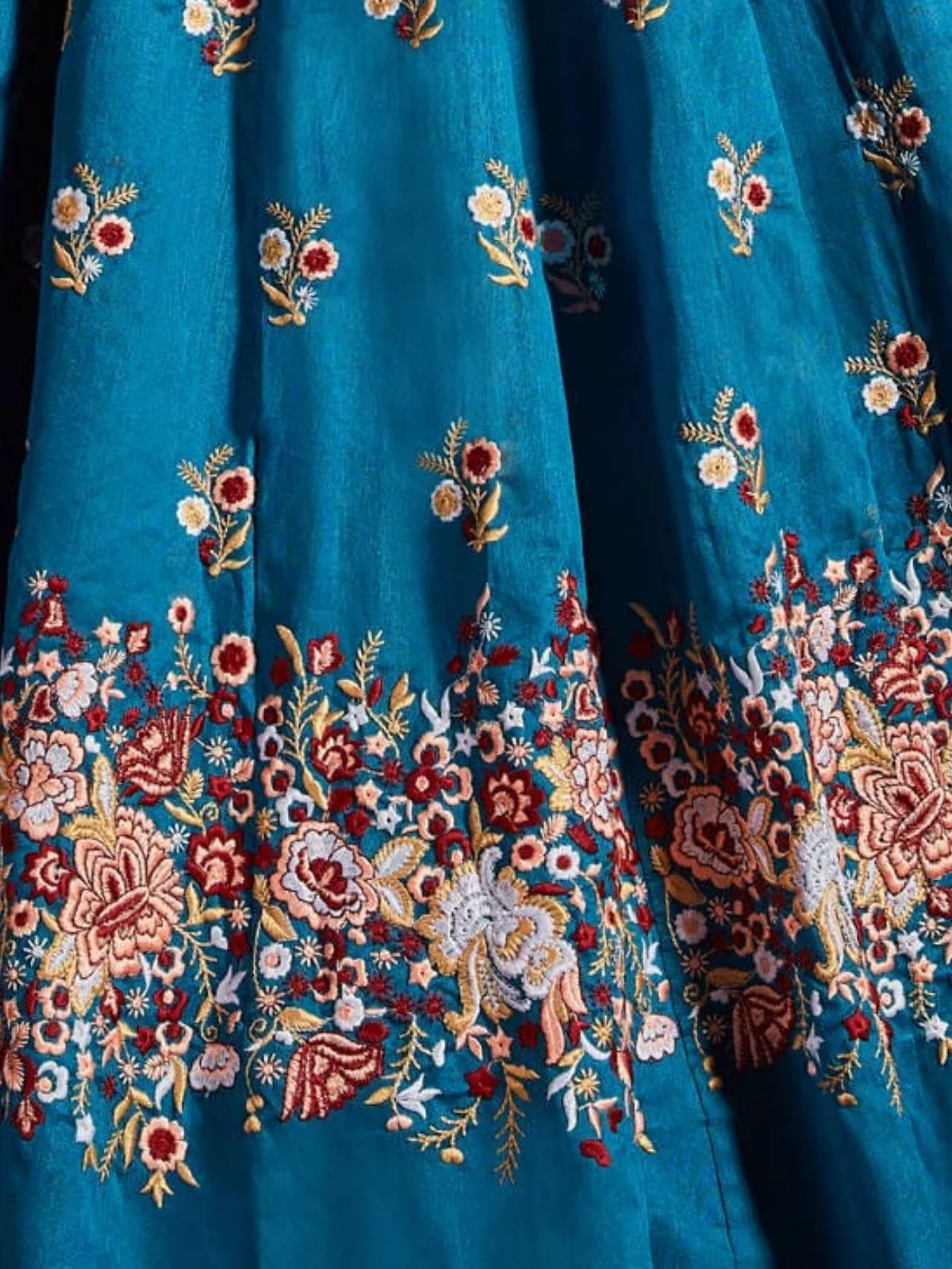 Odette Teal Silk Blend Embroidered Semi Stitched Lehenga With Blouse For Women - Image 6