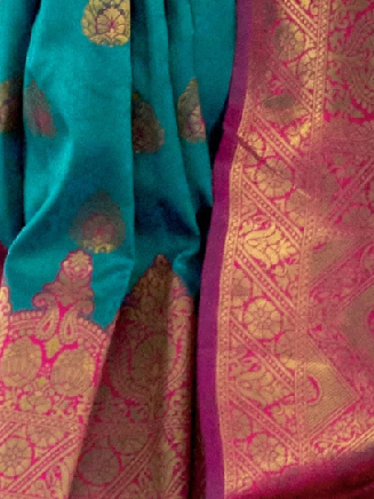 Odette Teal Silk Blend Woven Saree With Unstitched Blouse For Women - Image 3