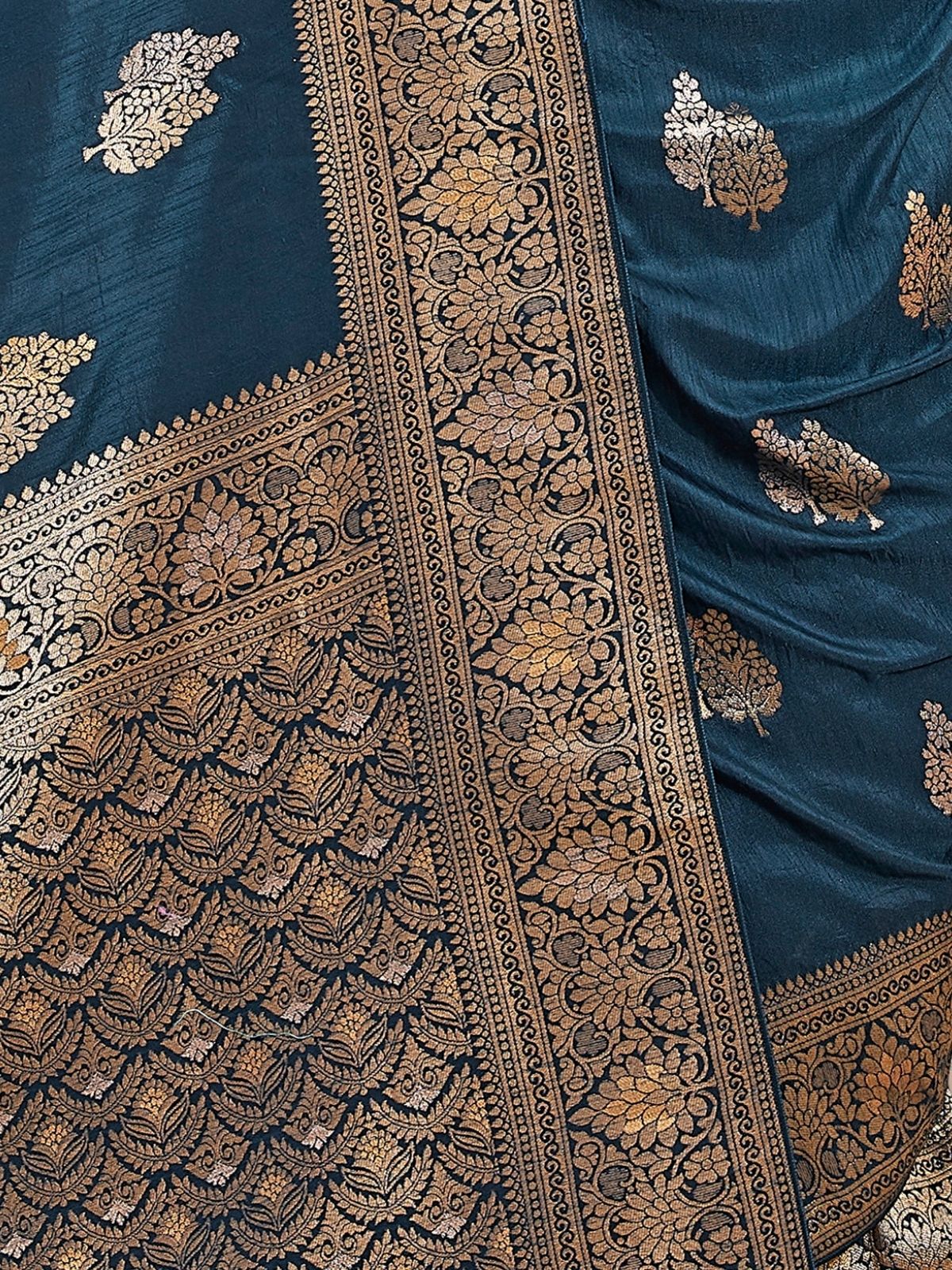 Odette Teal Silk Woven Saree For Women - Image 6