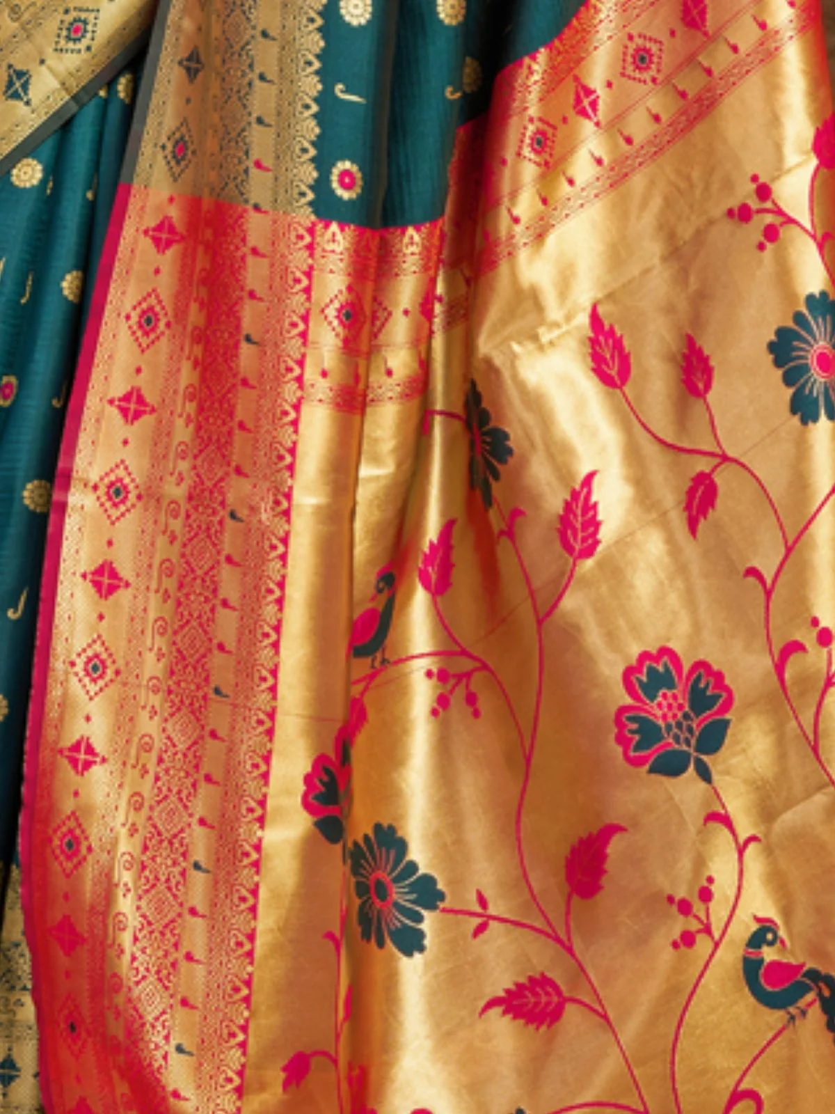 Odette Teal Silk Woven Saree For Women - Image 5