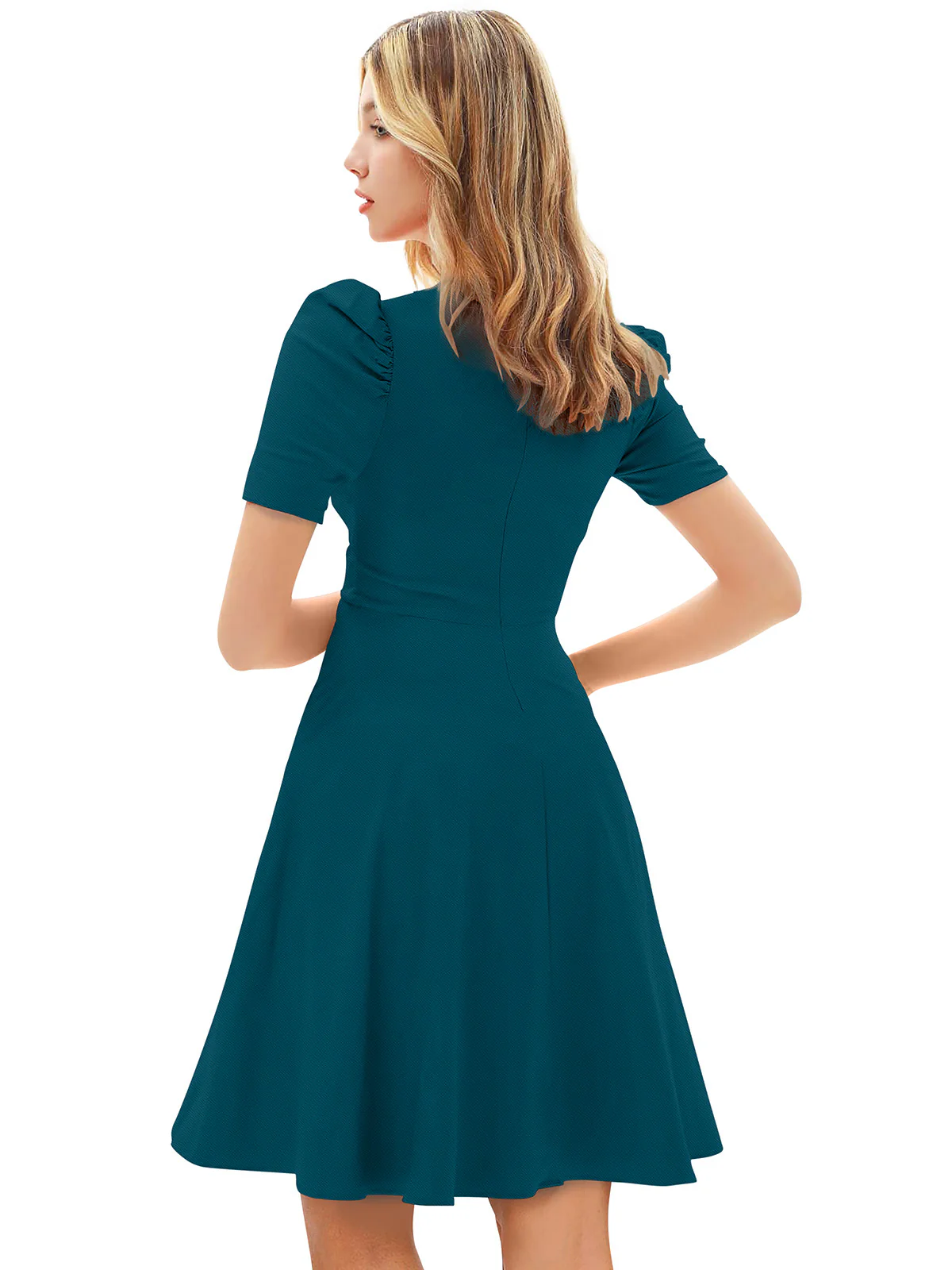 Odette Teal  Skater Knit Fabric Dress For Women - Image 4