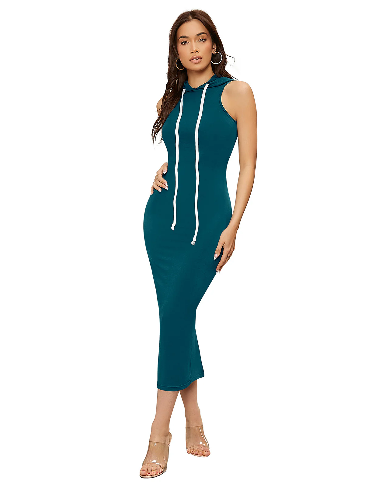 Odette Teal Bodycon Knit Fabric Dress For Women - Image 3