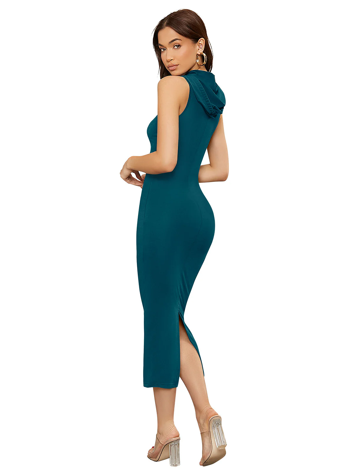 Odette Teal Bodycon Knit Fabric Dress For Women - Image 4