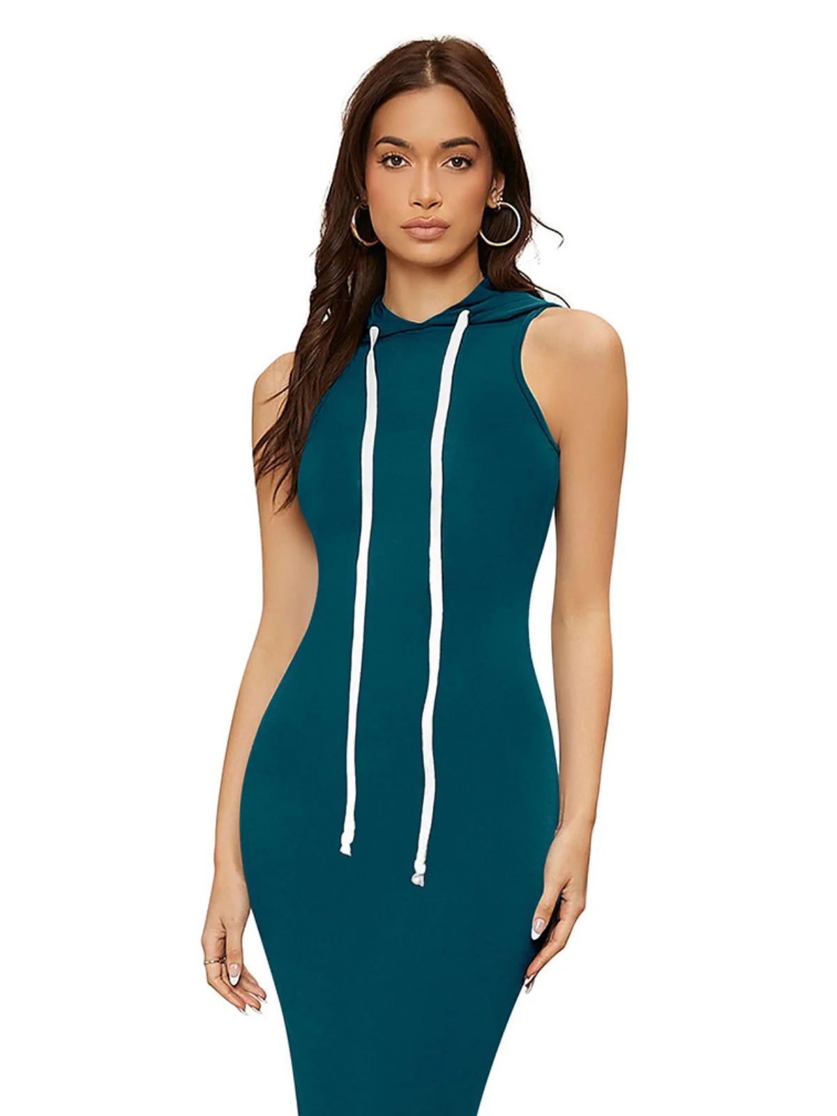 Odette Teal Bodycon Knit Fabric Dress For Women - Image 5