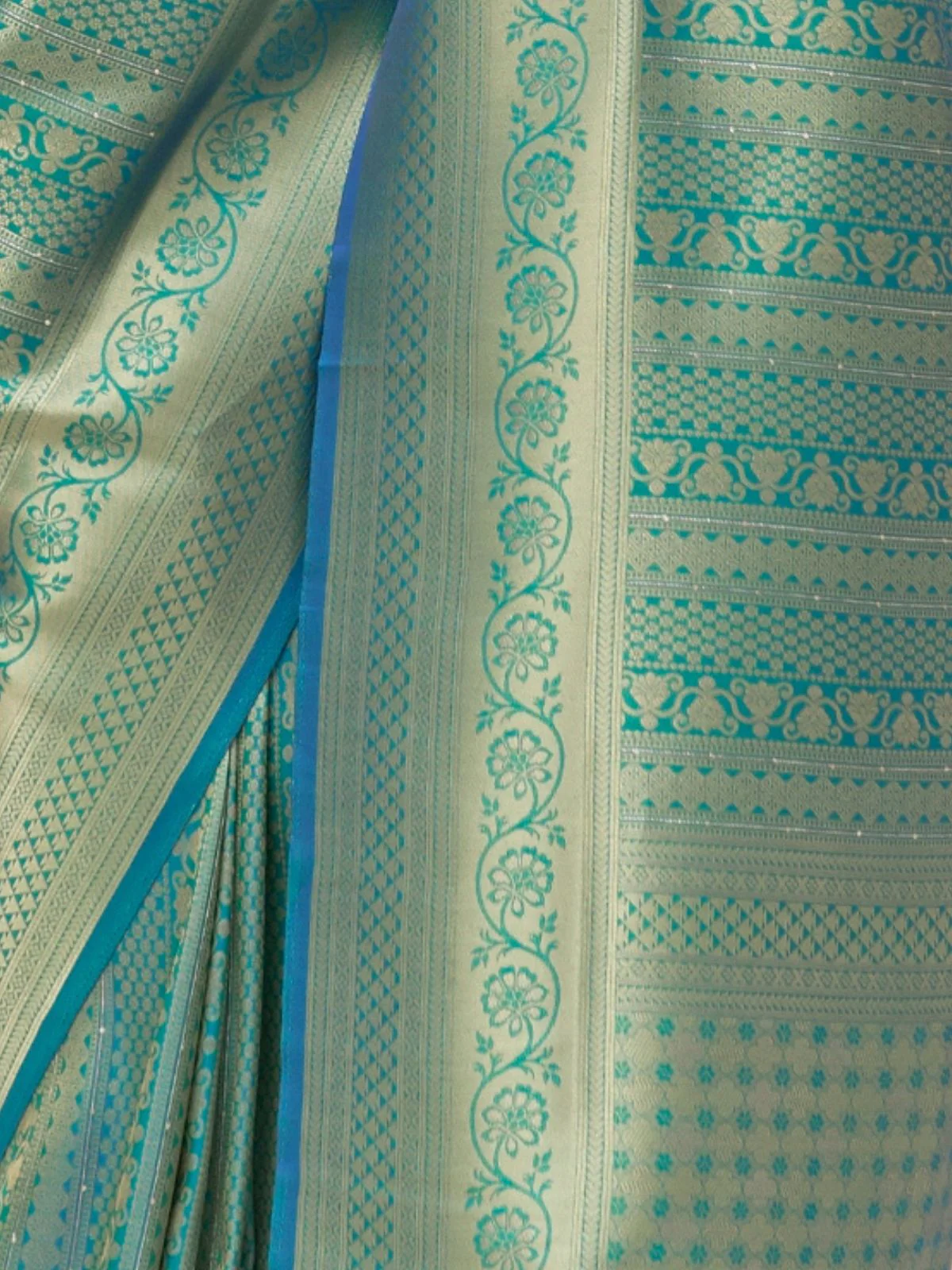 Odette Teal Woven Design Silk Blend Saree With Unstitched Blouse For Women - Image 3
