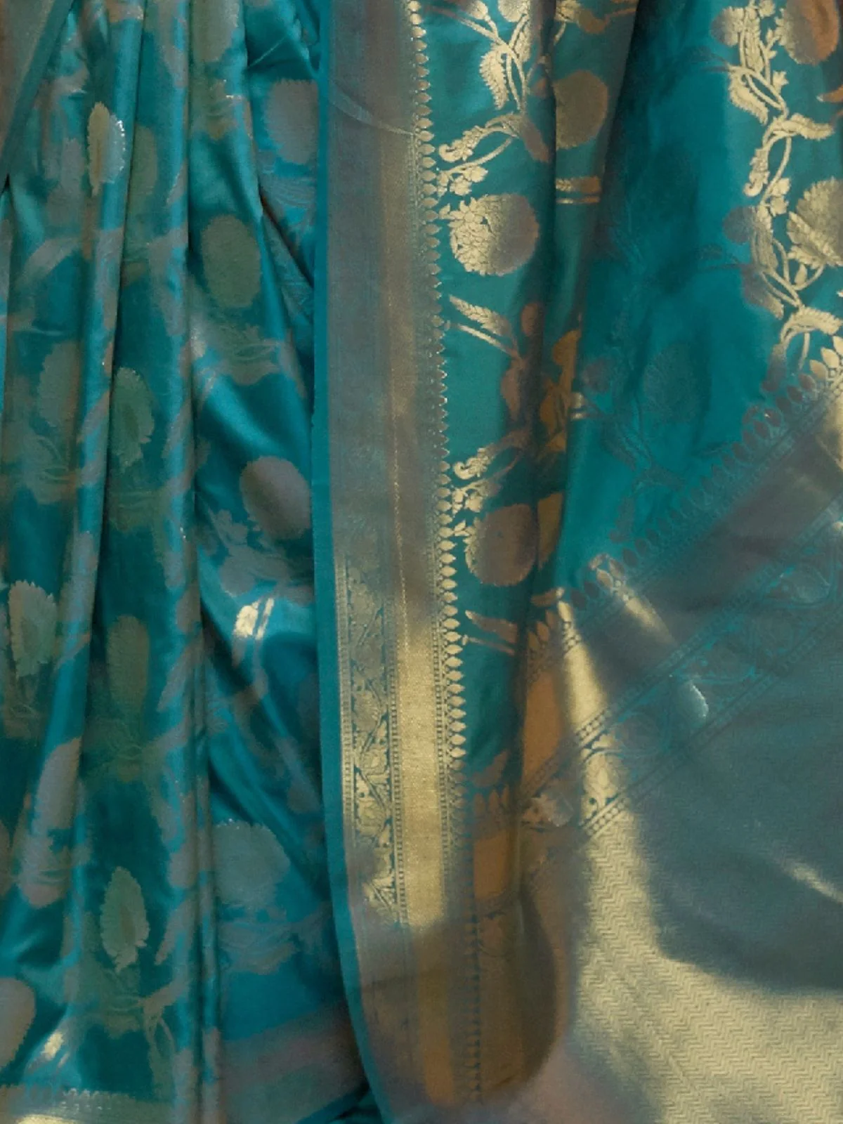 Odette Teal Woven Design Silk Blend Saree With Unstitched Blouse For Women - Image 3