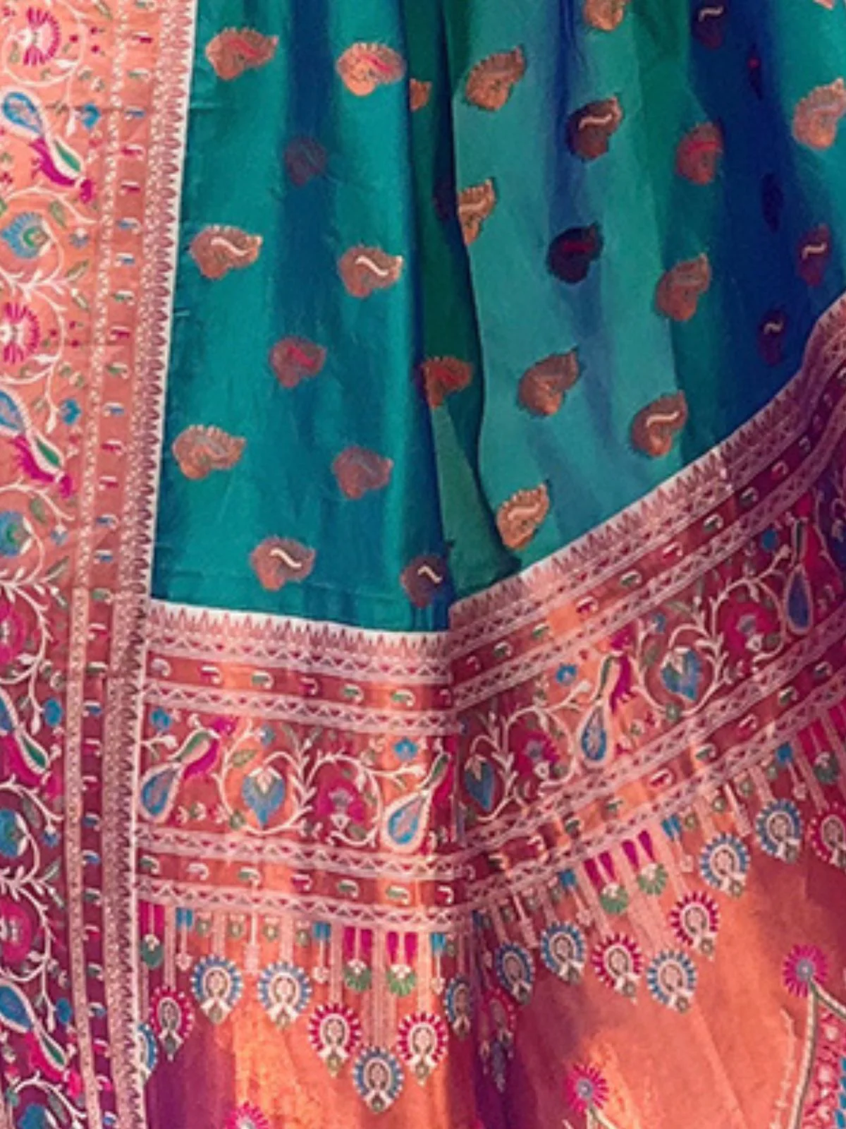 Odette Teal Woven Design Silk Blend Saree With Unstitched Blouse For Women - Image 4