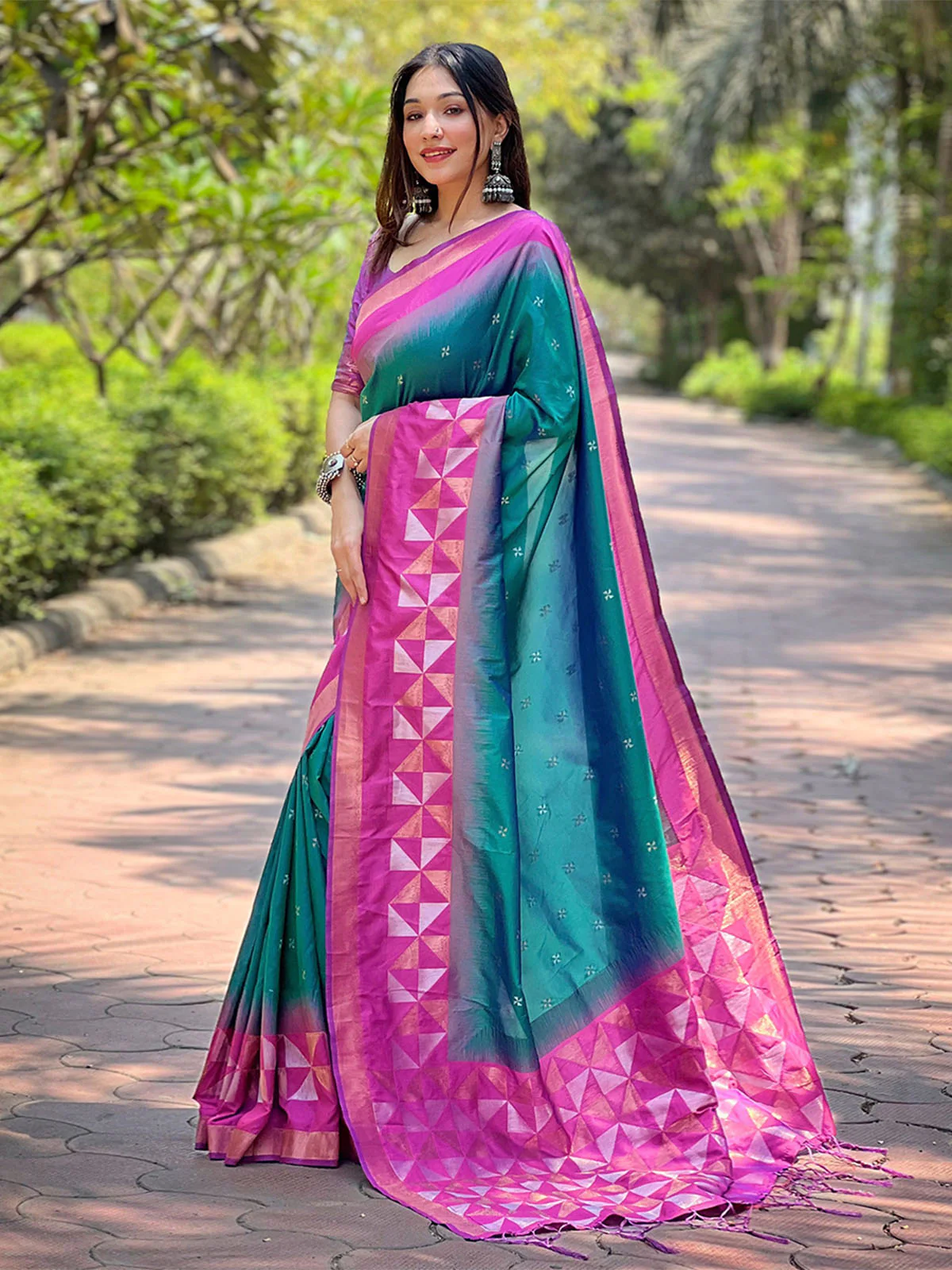 Odette Teal Woven Design Soft Silk Saree With Unstitched Blouse For Women - Image 2