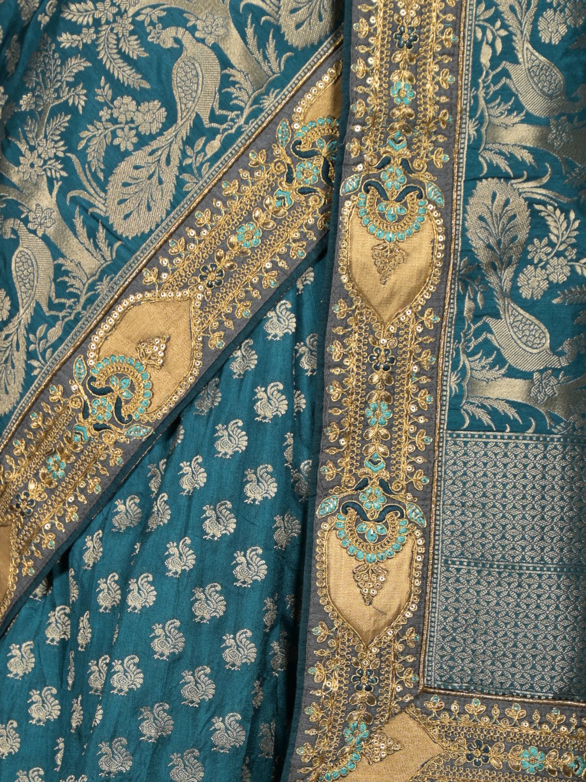 Odette Teal Woven Heavy Silk Blend Bridal Saree With Unstitched Blouse For Women - Image 5