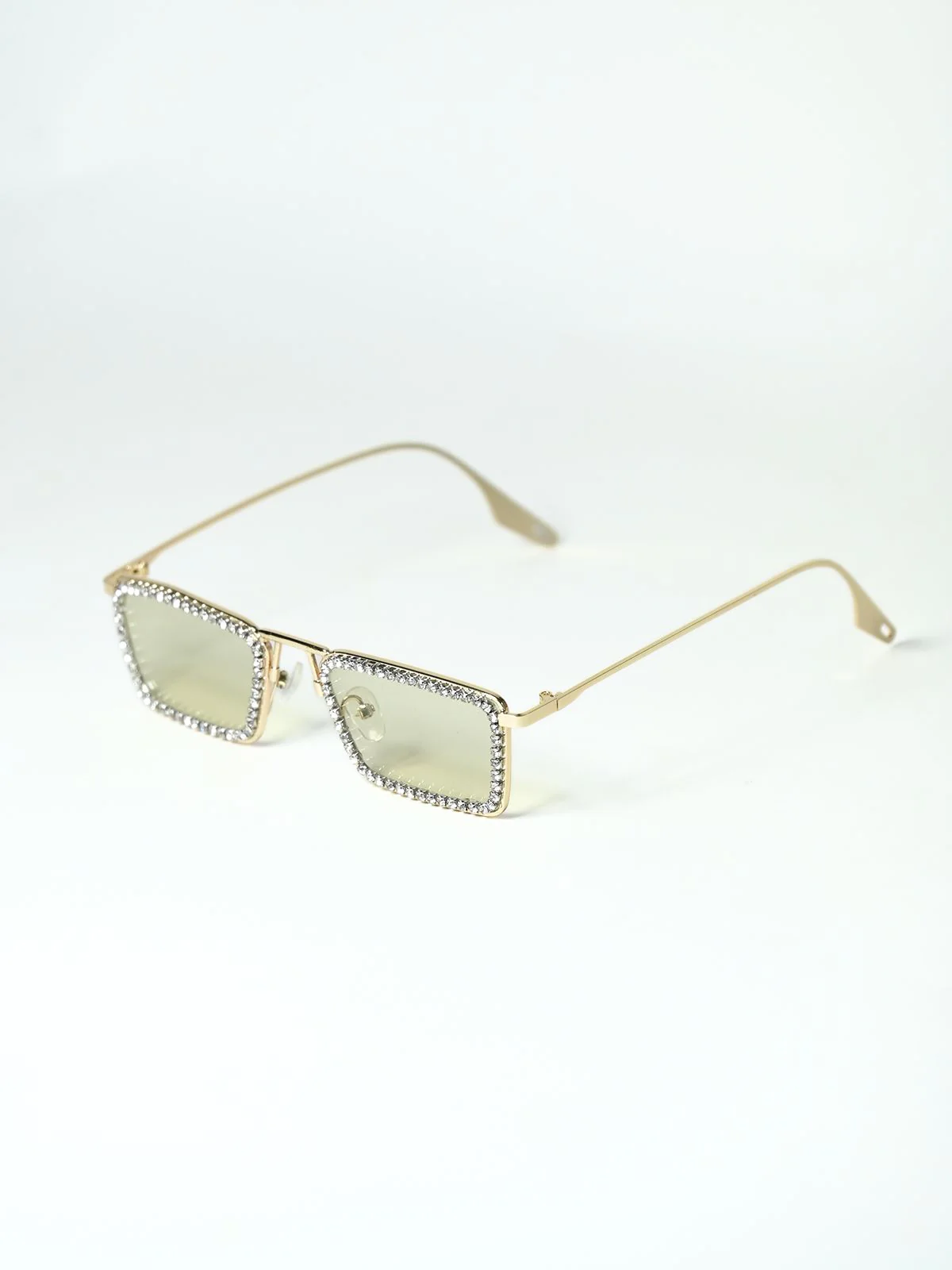 Odette Tinted Green Alloy Embellished Sunglasses For Women - Image 2