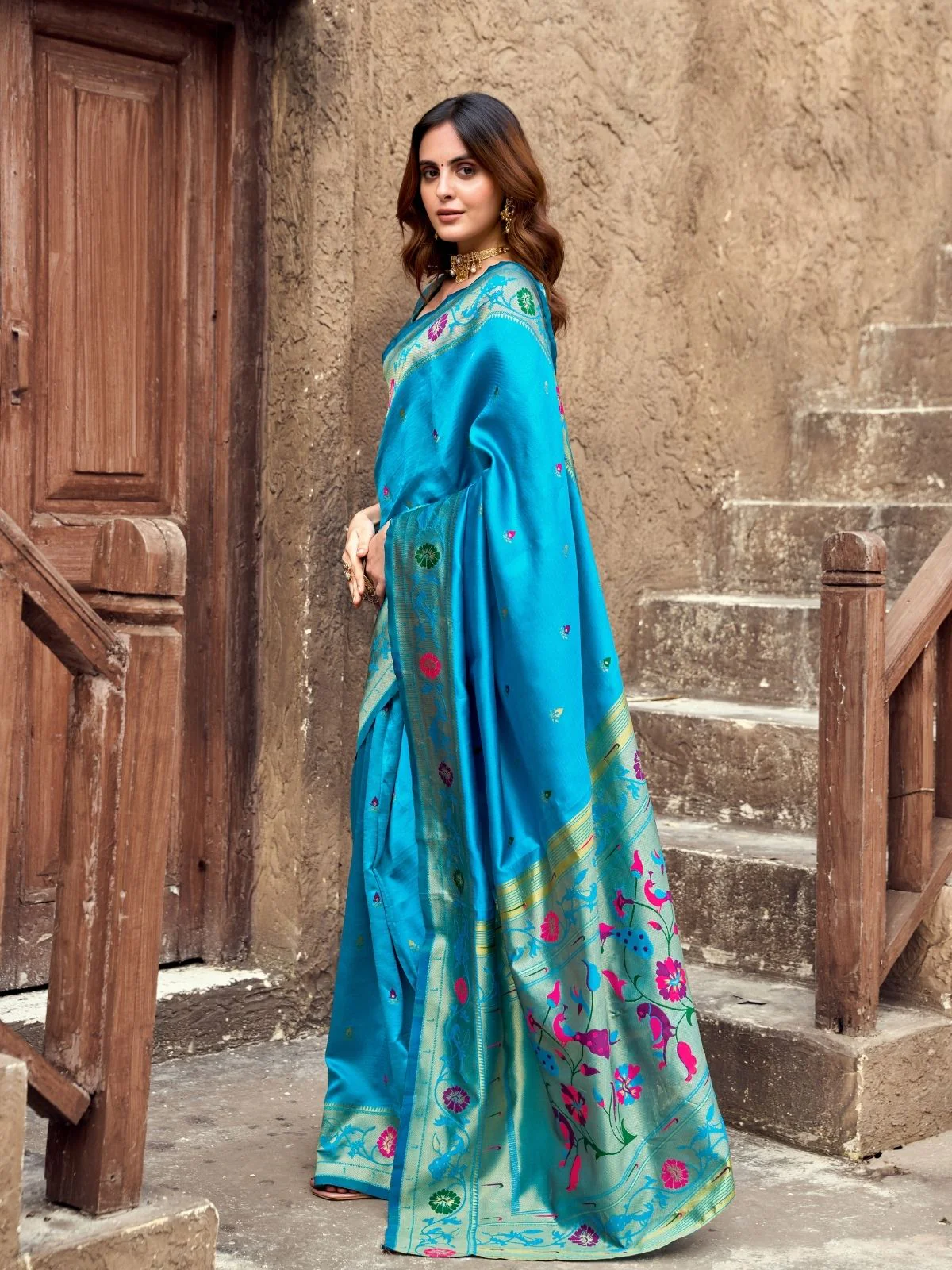 Odette Turquoise Blue Silk Woven Paithani Saree For Women - Image 2