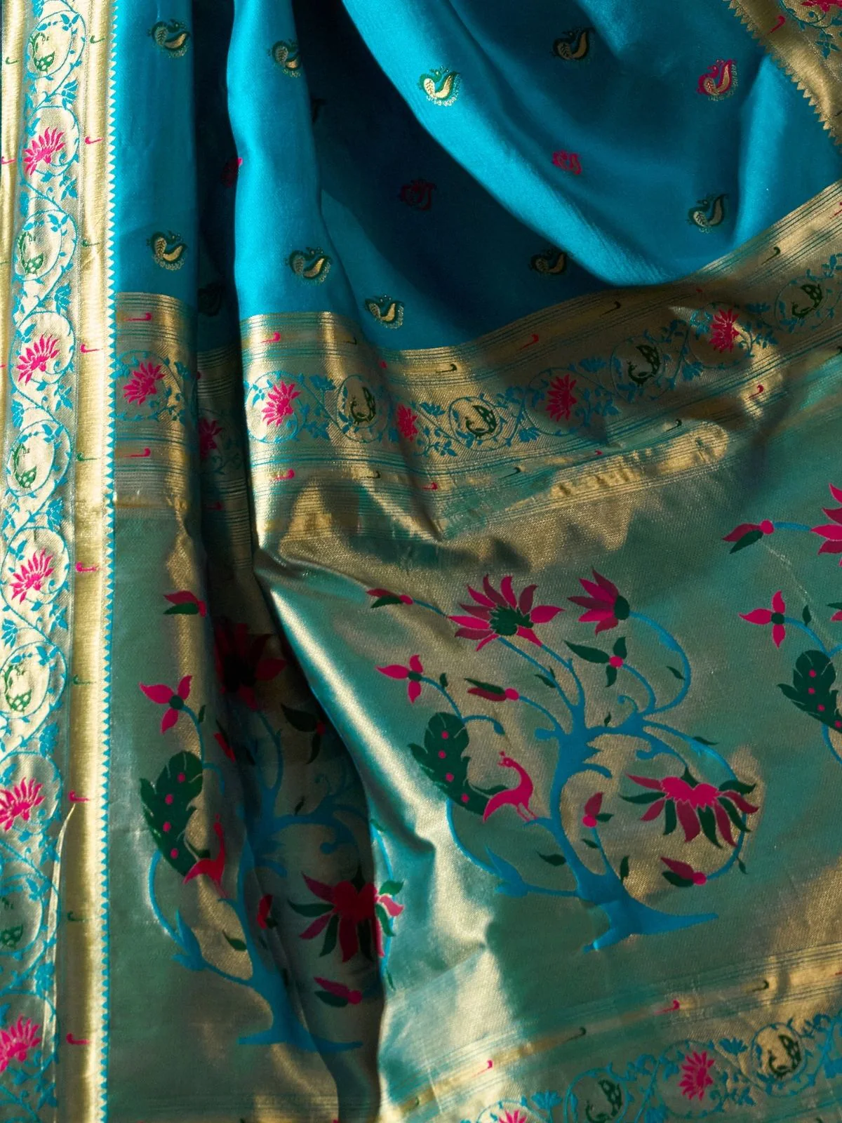 Odette Turquoise Blue Silk Woven Paithani Saree For Women - Image 5