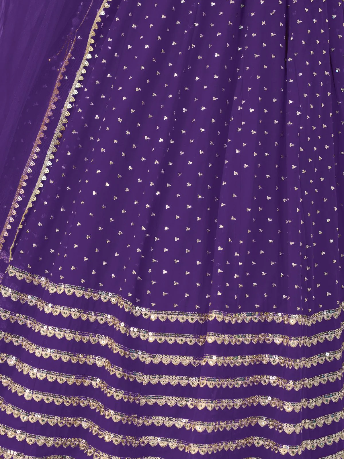 Odette Violet Georgette Embellished Semi Stitched Lehenga With Unstitched Blouse For Women - Image 7