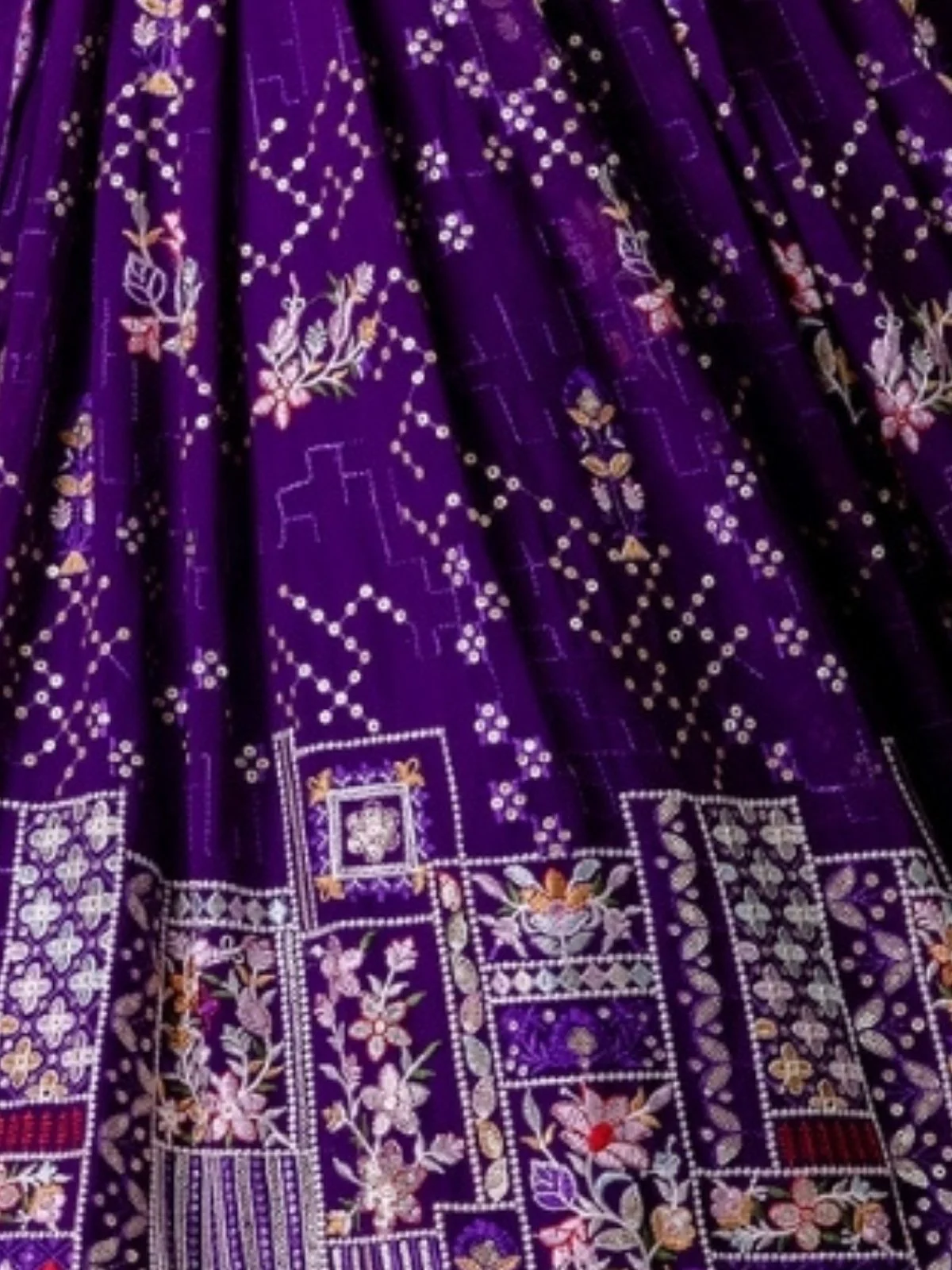 Odette Violet Georgette Embroidered Lehenga For Women - Image 5