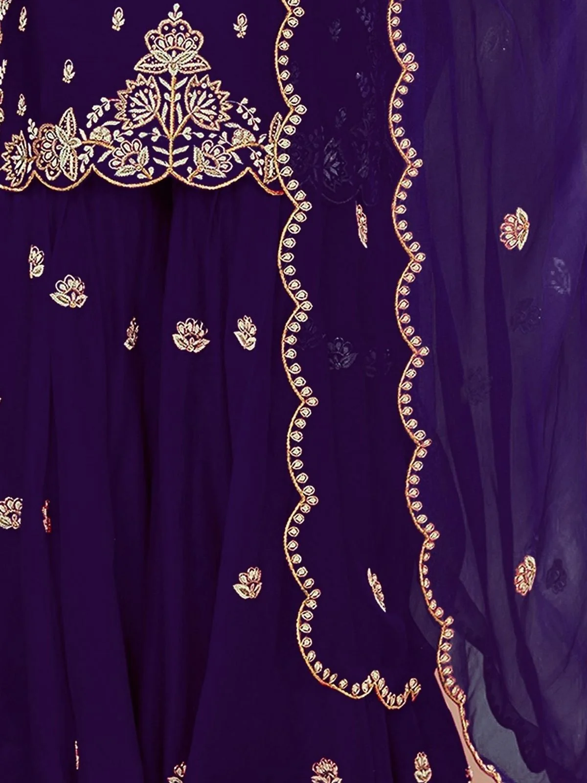 Odette Violet Georgette Embroidered Semi-Sitched Kurta Set For Women - Image 3