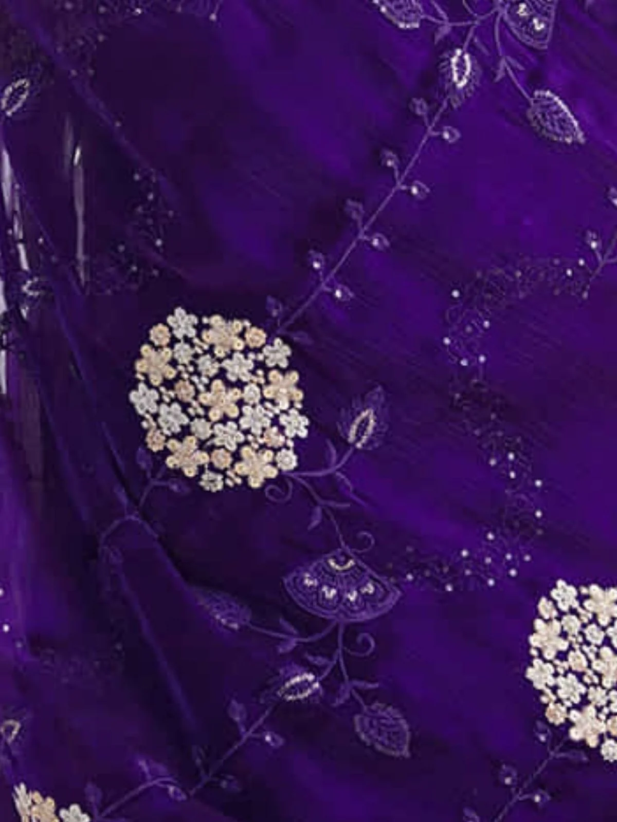 Odette Violet Organza Embroidered Solid Saree For Women - Image 5