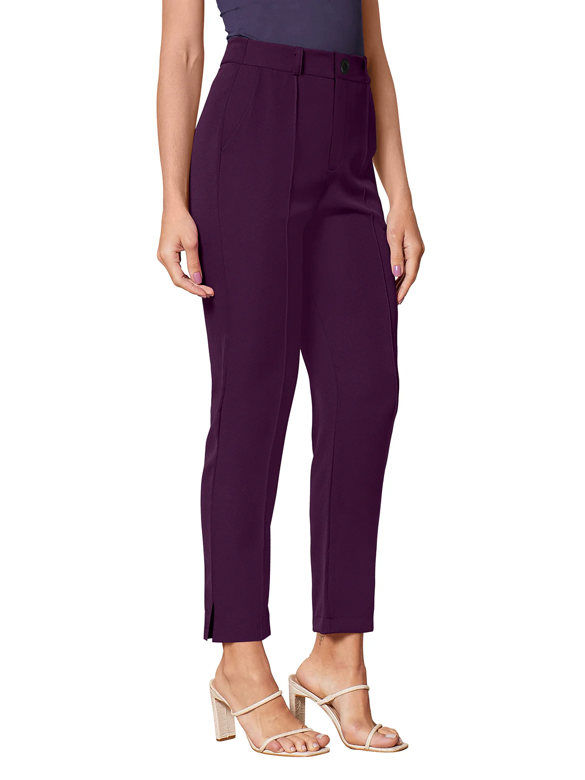 Odette Violet Polyester Solid Trouser For Women - Image 3