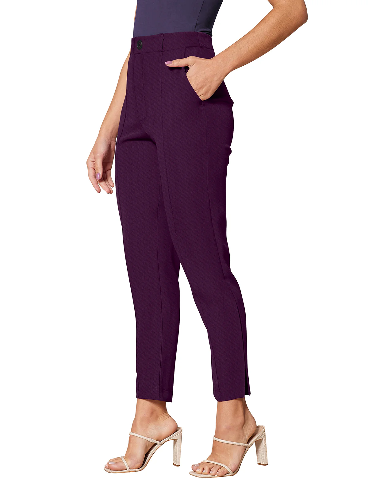 Odette Violet Polyester Solid Trouser For Women - Image 4