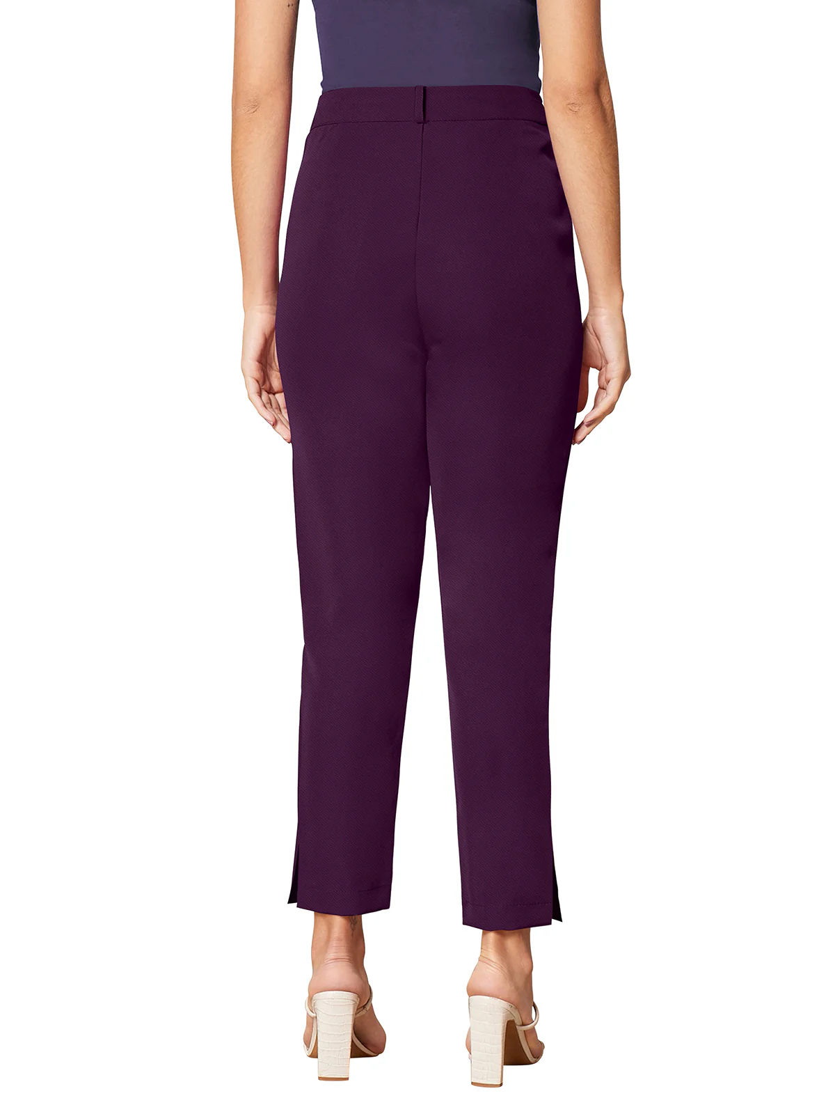 Odette Violet Polyester Solid Trouser For Women - Image 5