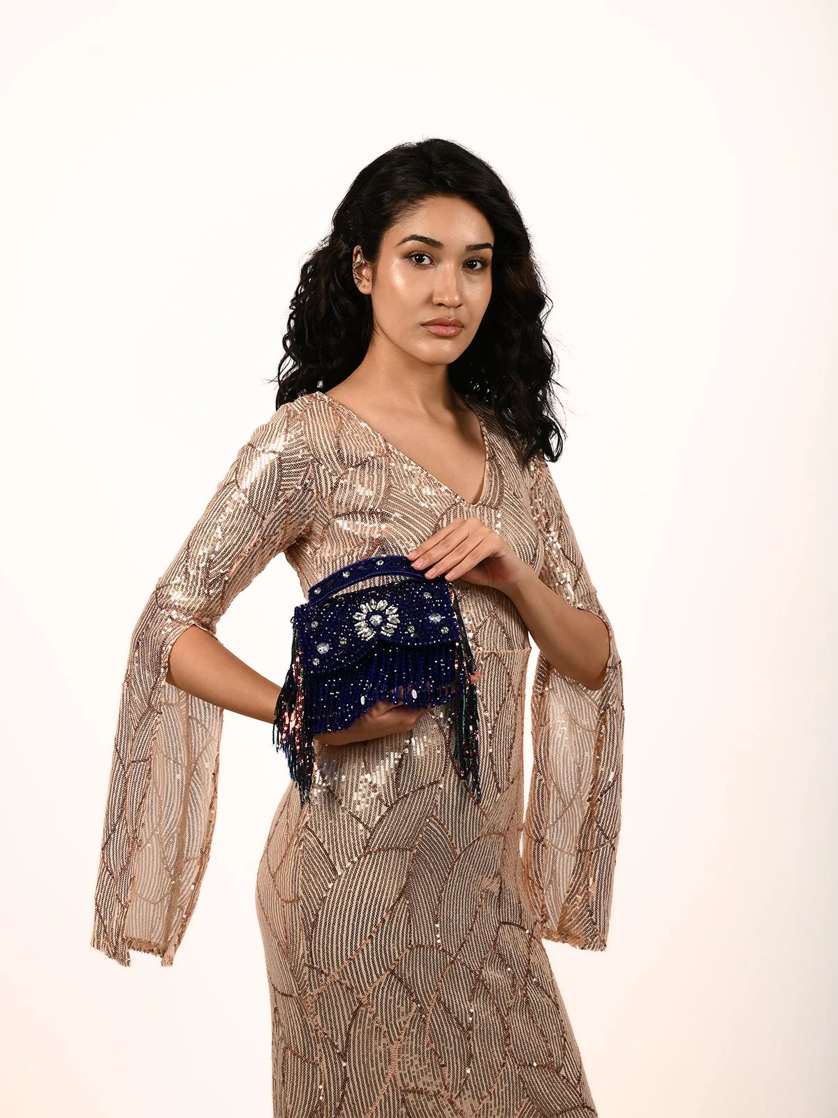 Odette Violet Suede Embellished Clutch For Women
