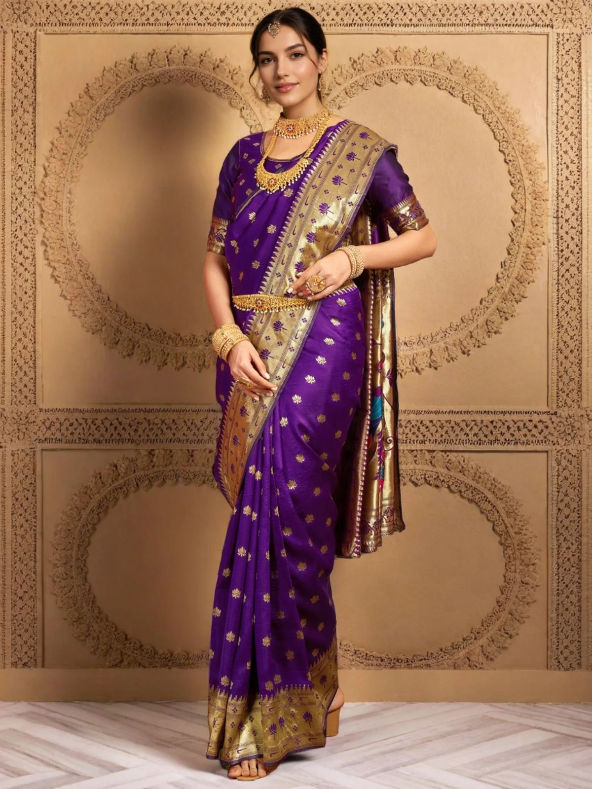 Odette Voilet Silk Woven Saree For Women
