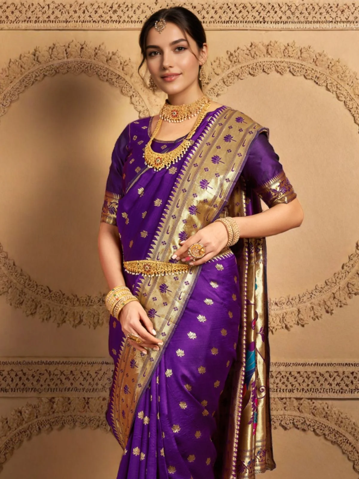 Odette Voilet Silk Woven Saree For Women - Image 4