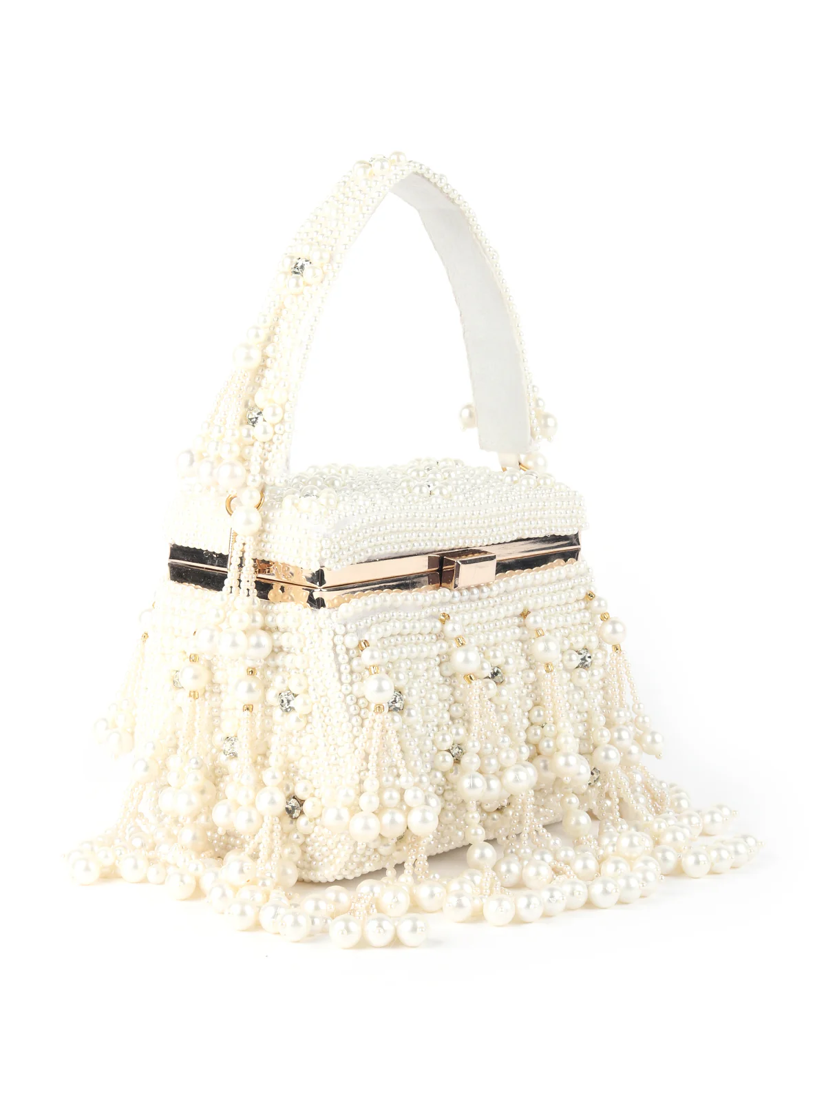 Odette White All Pearls Box Clutch For Women - Image 4