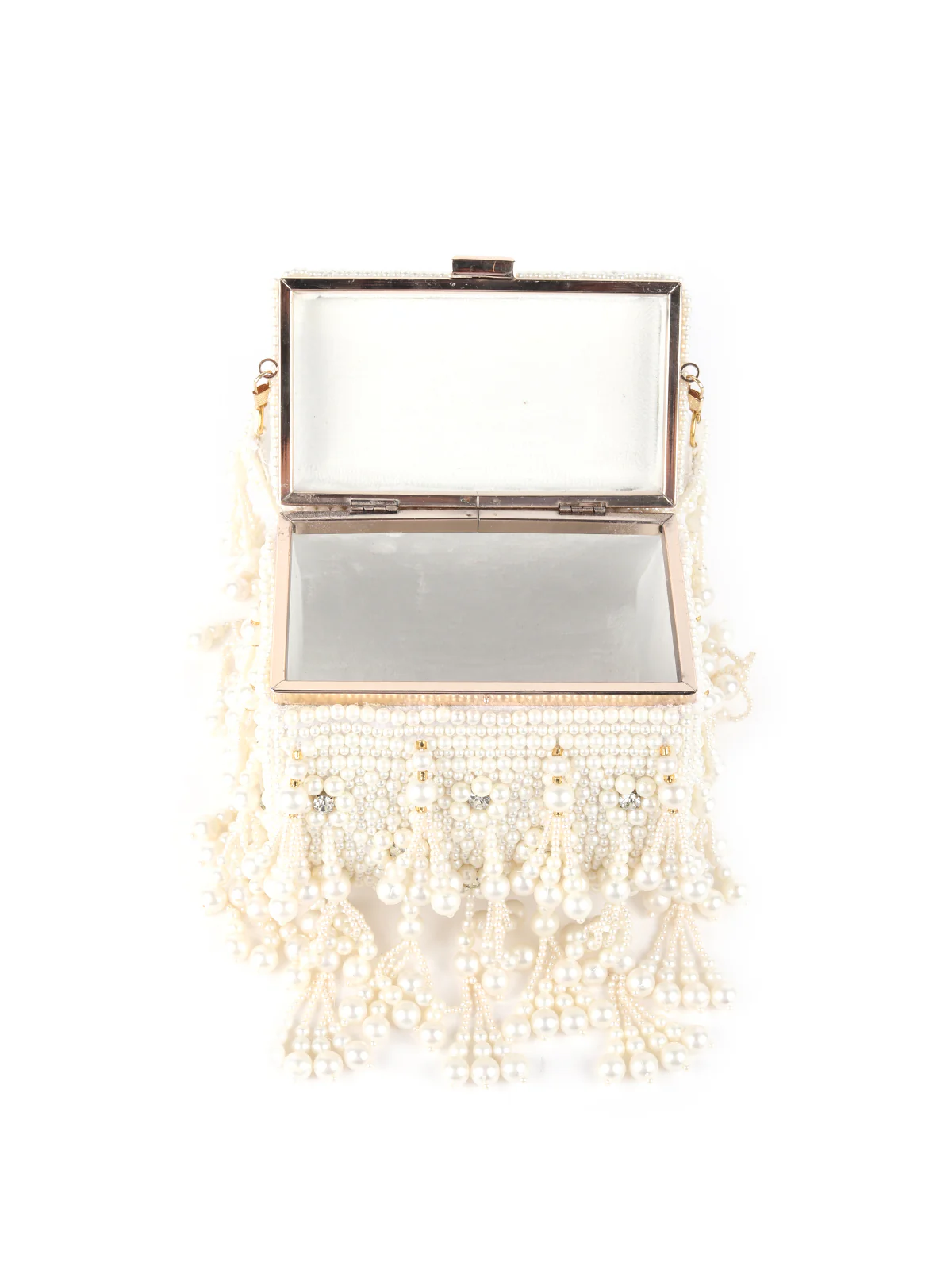 Odette White All Pearls Box Clutch For Women - Image 6