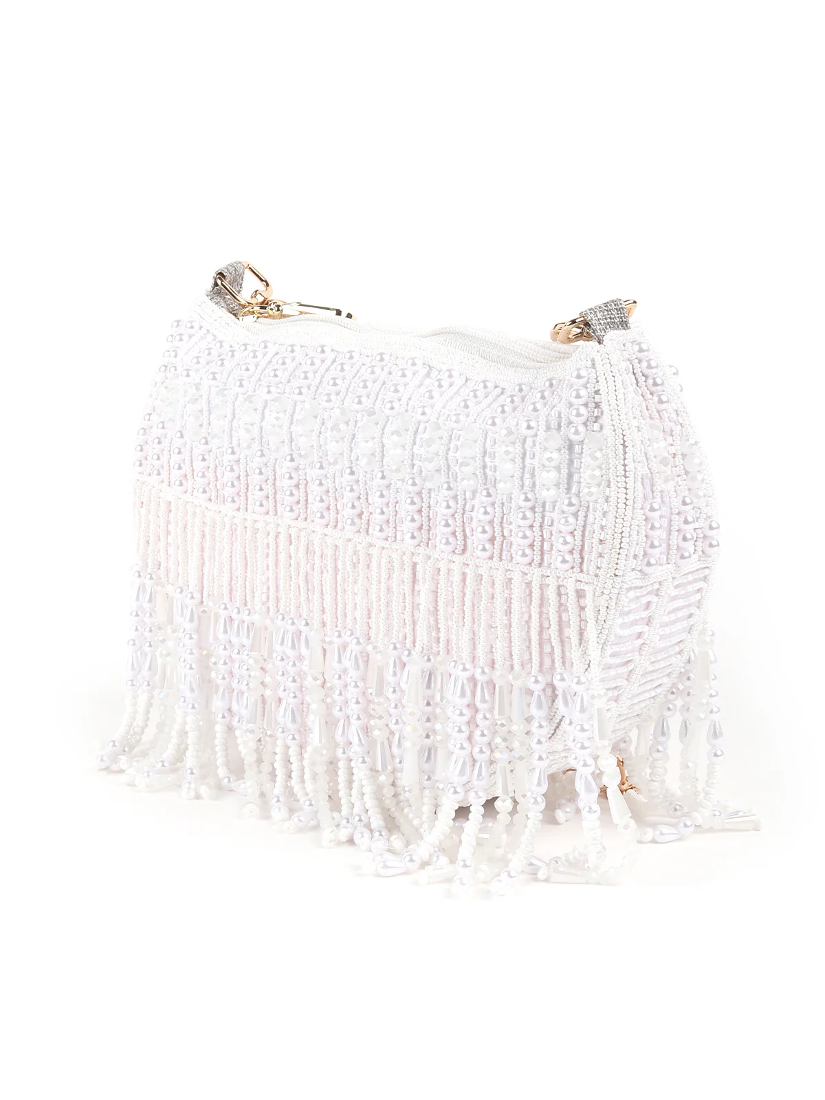 Odette White All-Pearls Tasseled Sling Bag For Women - Image 4