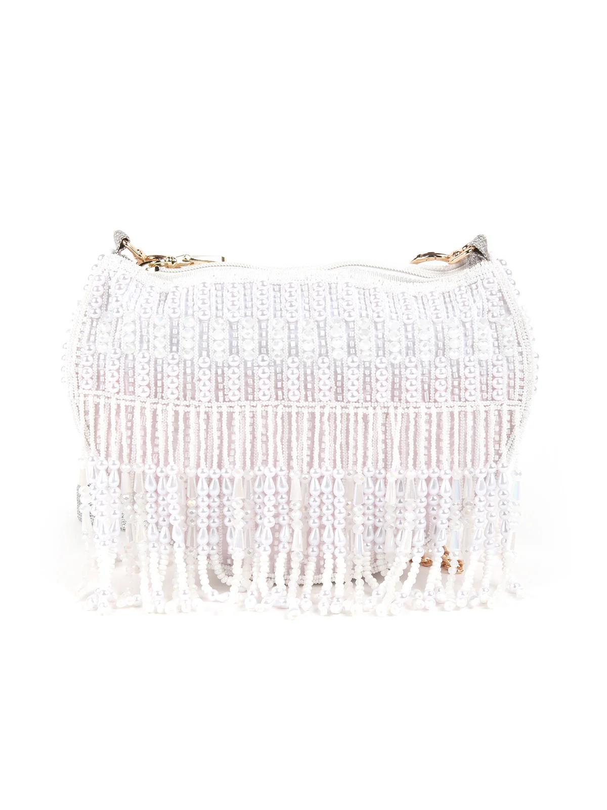 Odette White All-Pearls Tasseled Sling Bag For Women - Image 6