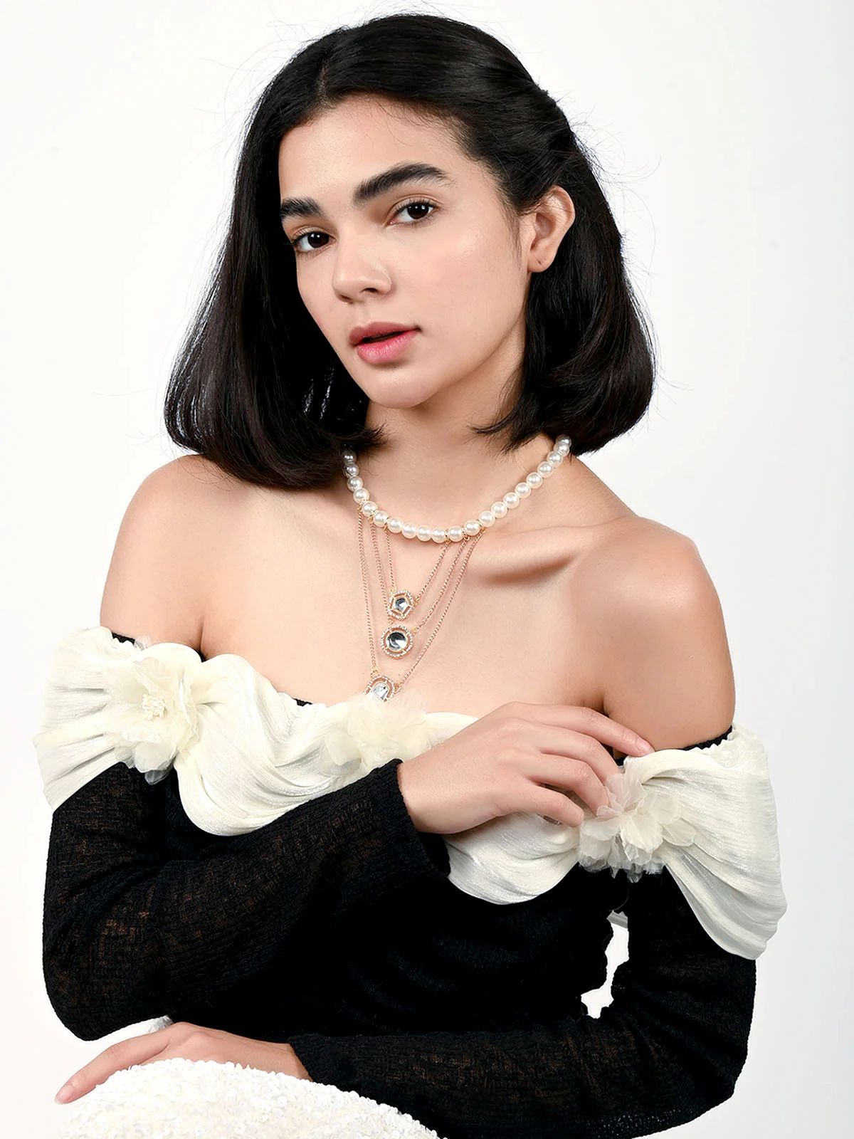 Odette White Alloy Beaded Pearl And Stone Embellished Neckpiece For Women - Image 2