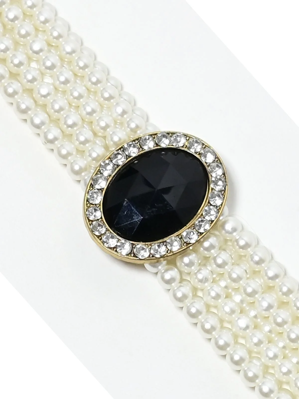 Odette White Alloy Beaded Pearl Belt For Women - Image 3