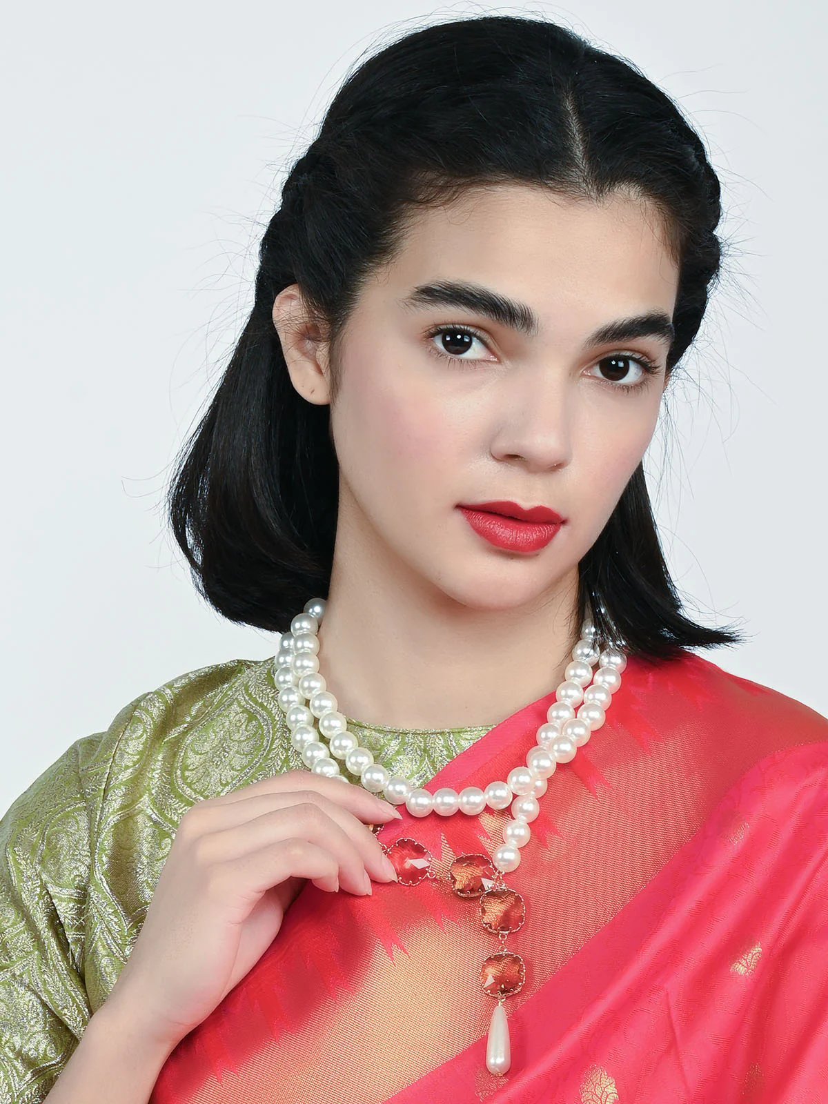 Odette White Alloy Beaded Pearl Embellished Neckpiece For Women - Image 2