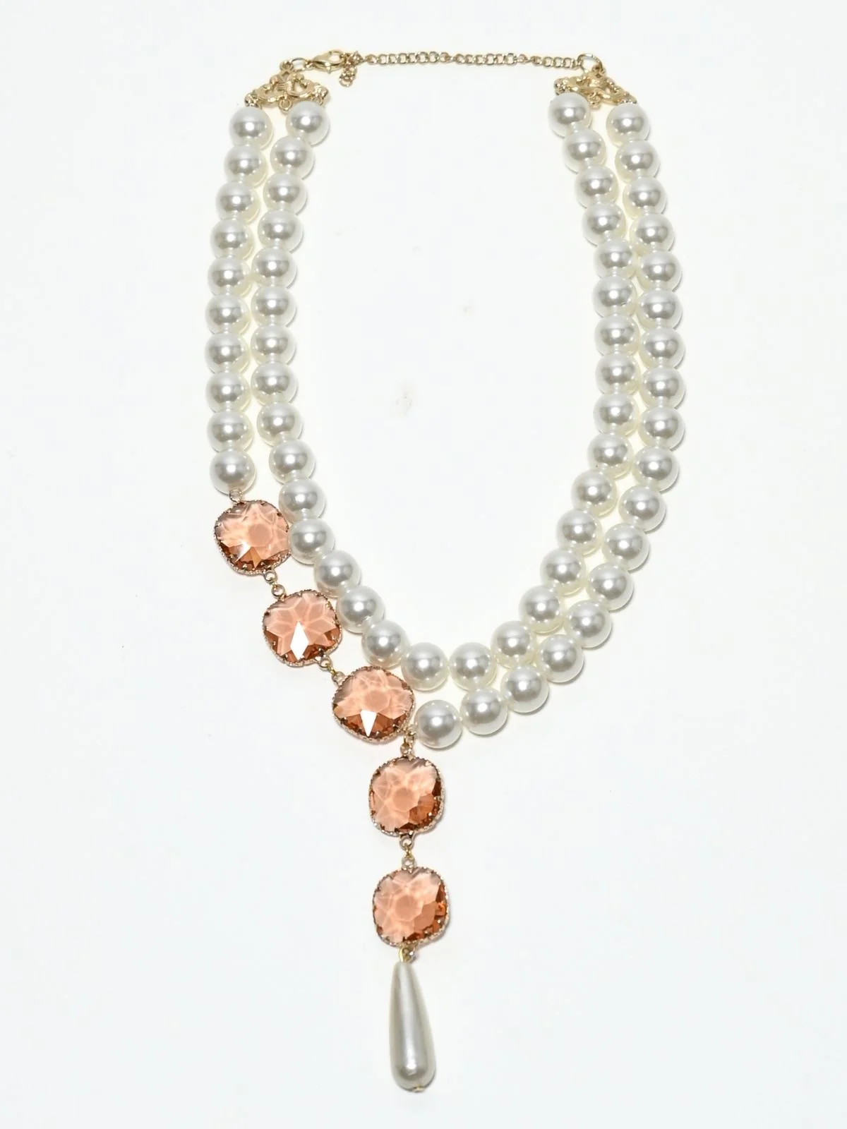 Odette White Alloy Beaded Pearl Embellished Neckpiece For Women - Image 3