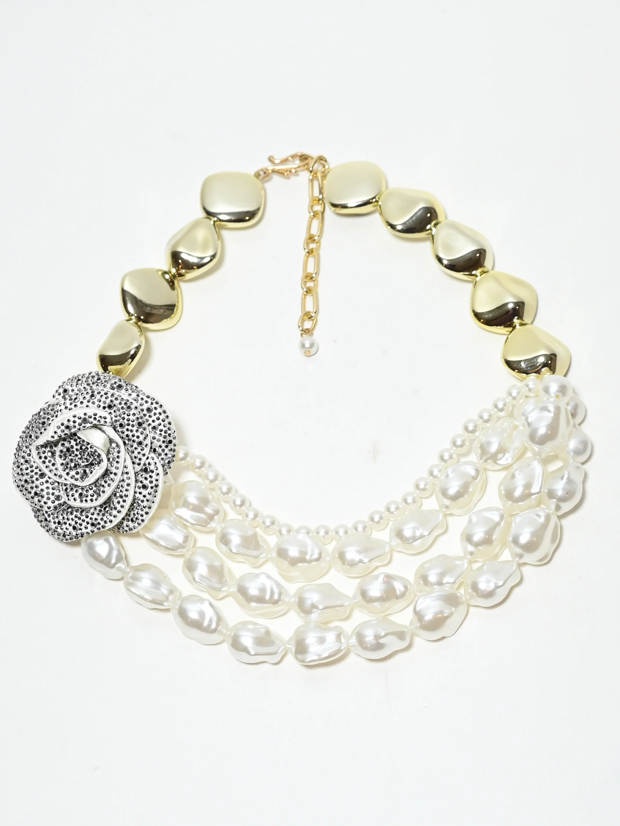 Odette White Alloy Beaded Pearl Neckpiece For Women - Image 2