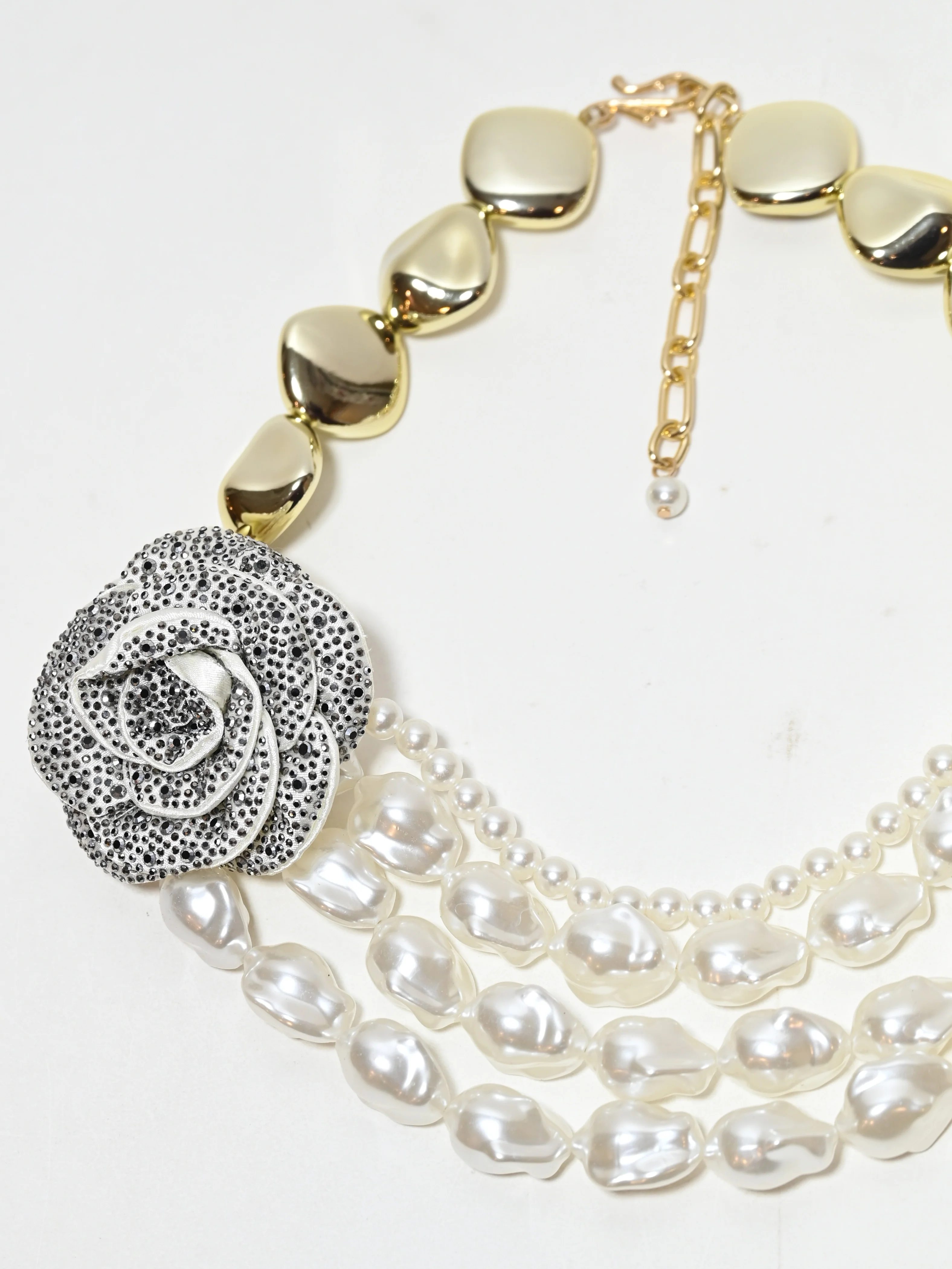 Odette White Alloy Beaded Pearl Neckpiece For Women - Image 3